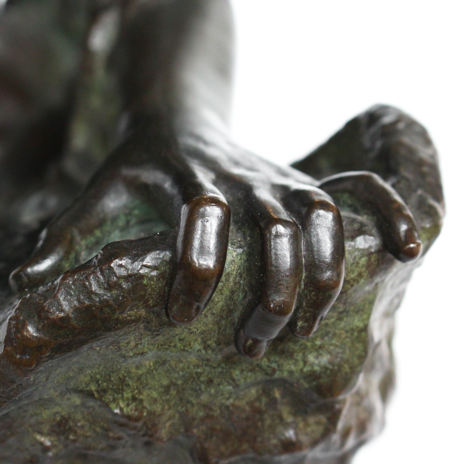 Clytie, a verdigris patinated bronze sculpture by François Louis Virieux (19th and 20thC). Depicts Clytie, the nymph infatuated with Helios, god of the sun. She eventually became a sunflower because, like the flower, she followed her unrequited love with her gaze wherever he went at Jeroen Markies.