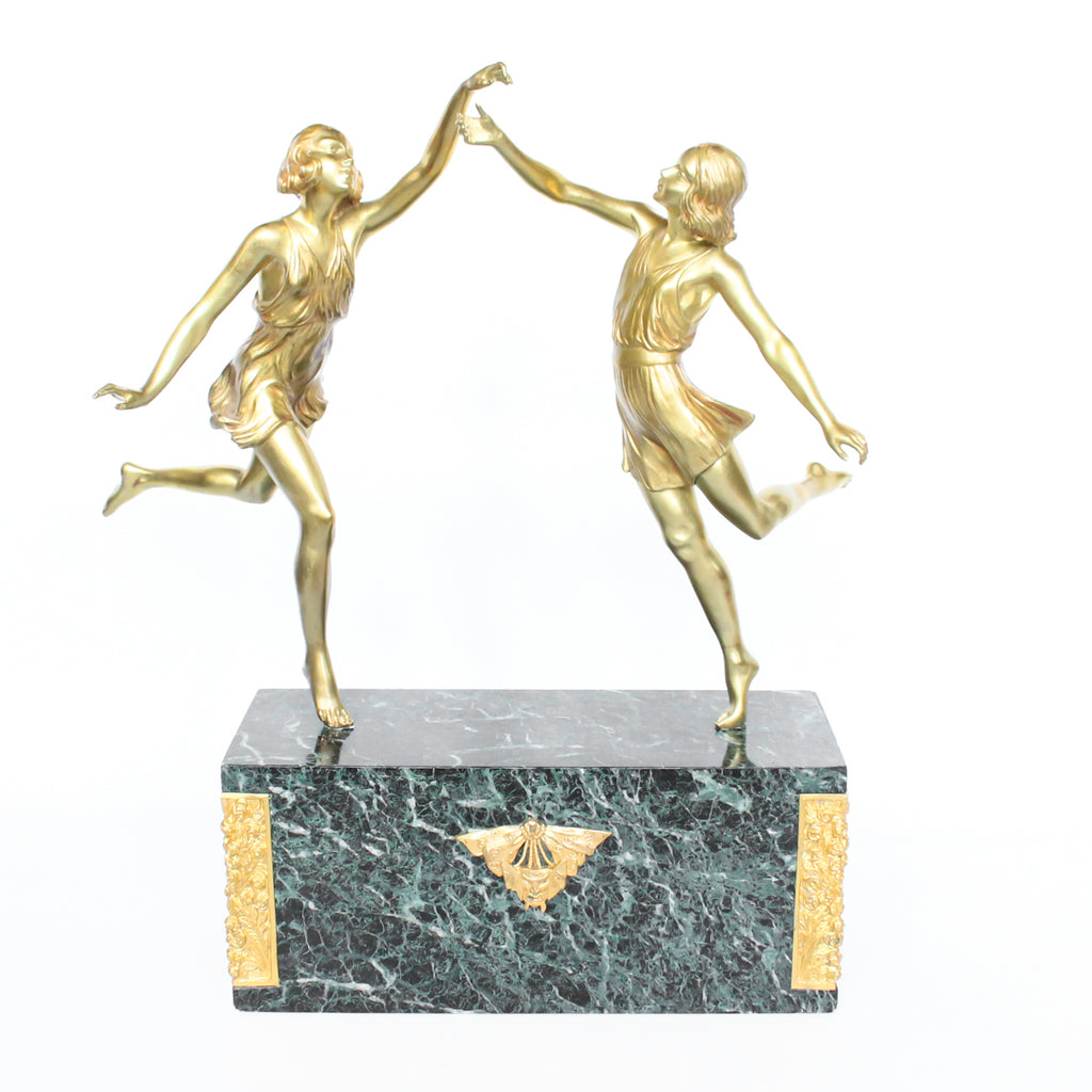 ‘Springtime’, an Art Deco gilt bronze sculpture of a pair of dancers in Grecian dress, set over a marble plinth with gilt bronze detail at Jeroen Markies