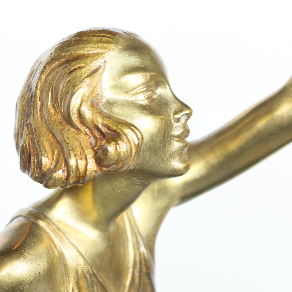 ‘Springtime’, an Art Deco gilt bronze sculpture of a pair of dancers in Grecian dress, set over a marble plinth with gilt bronze detail at Jeroen Markies