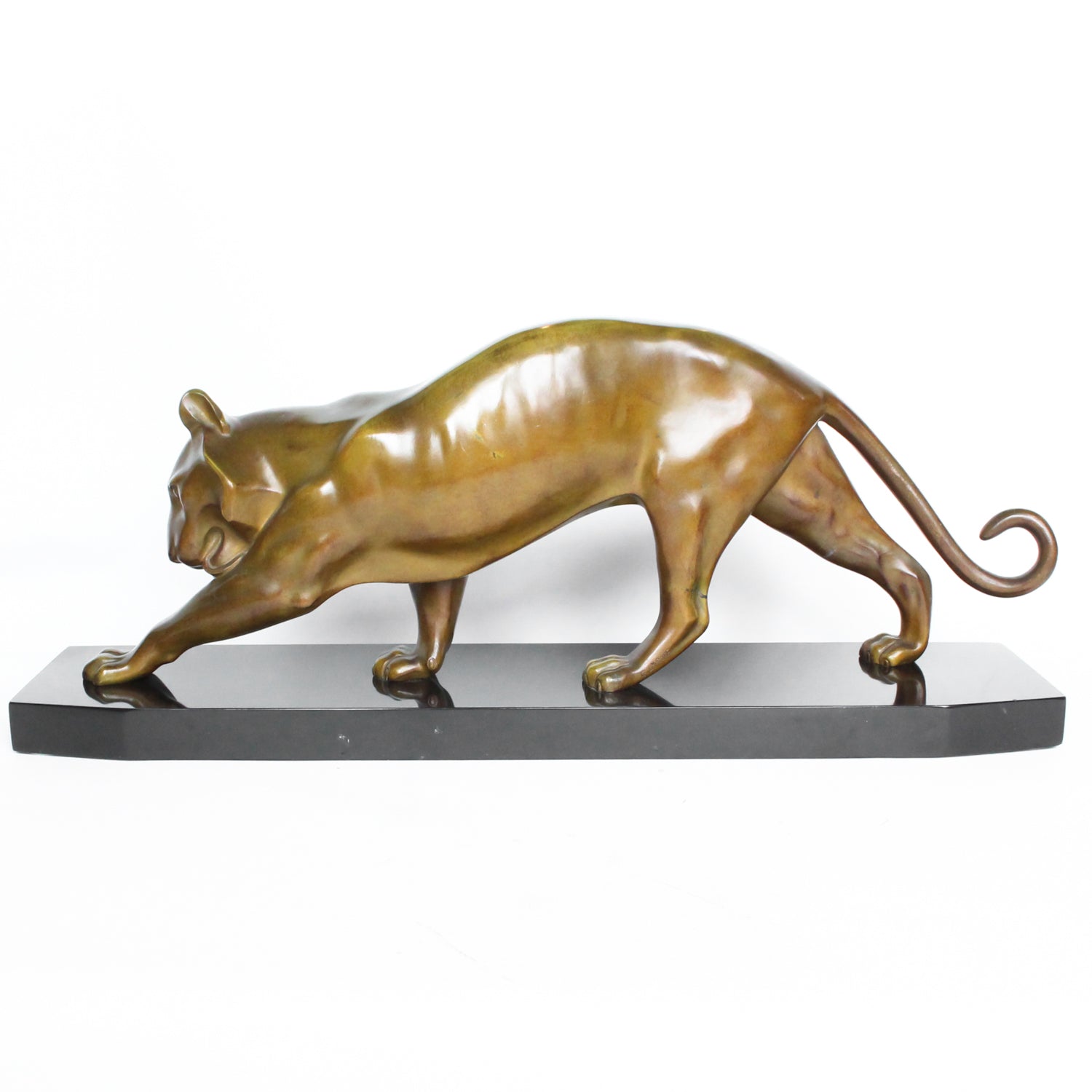 Tigre se Léchant la Latte - G Lavroff - Art deco bronze sculpture