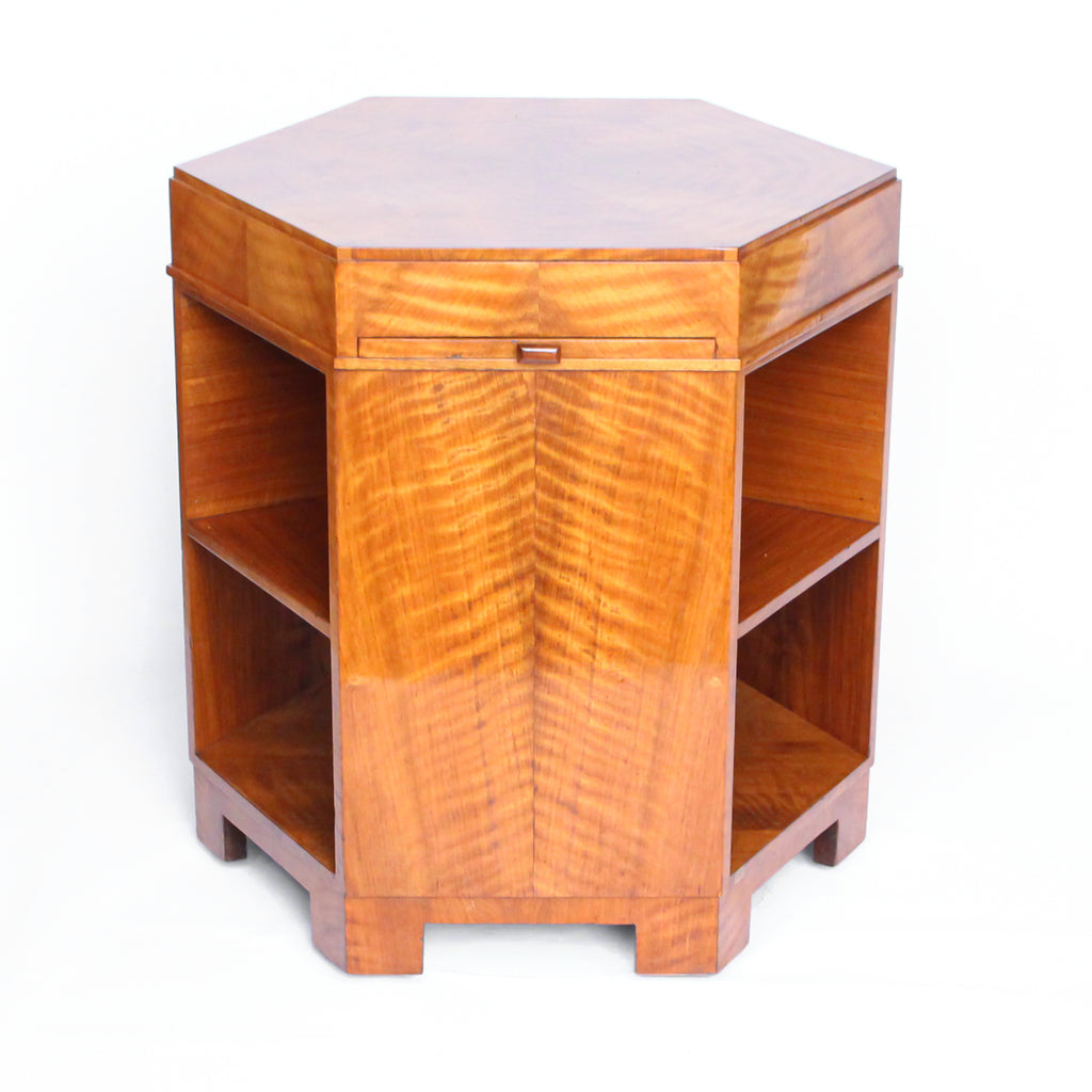 Art Deco, Satin Wood Veneer Hexagonal Library Table.