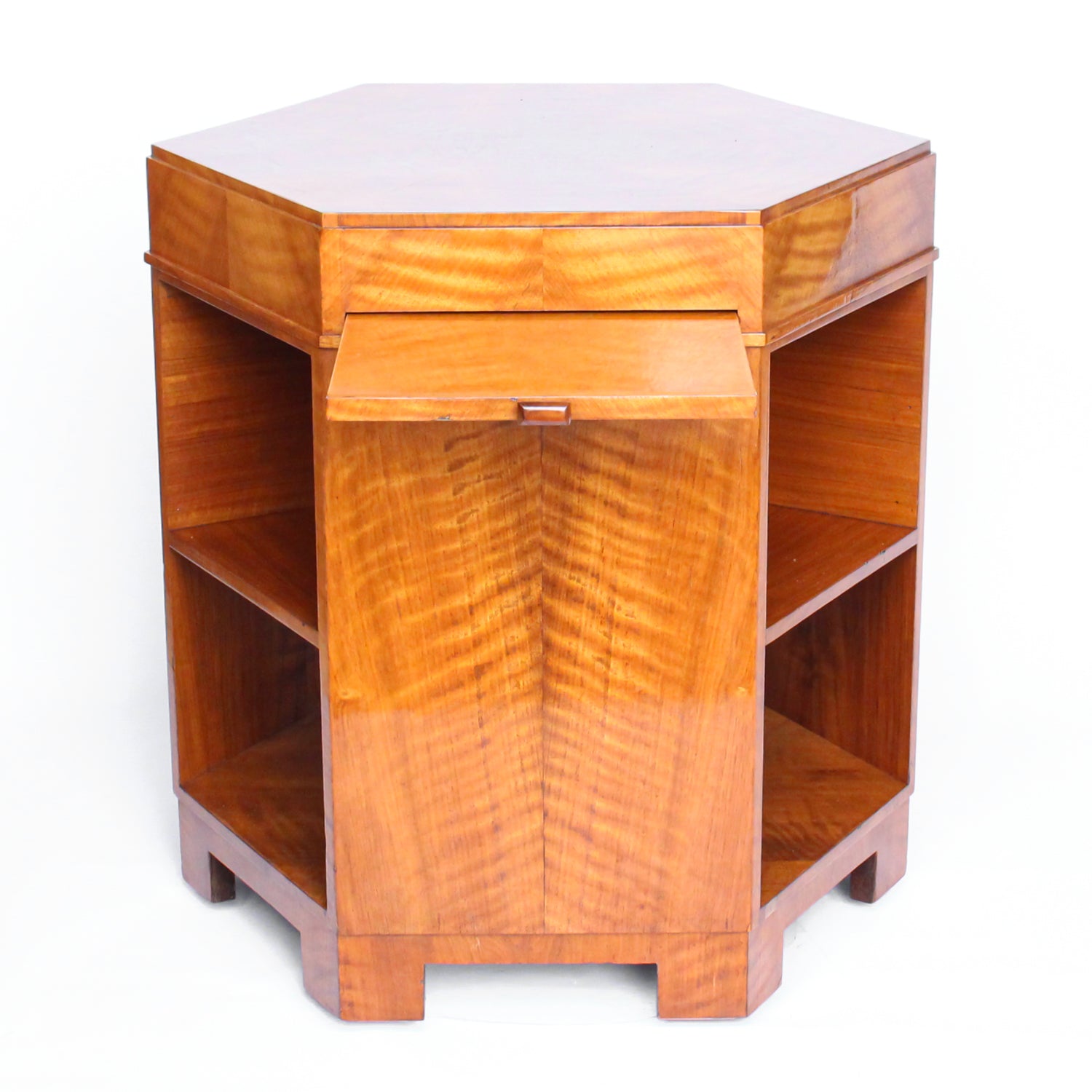 Art Deco, Satin Wood Veneer Hexagonal Library Table.