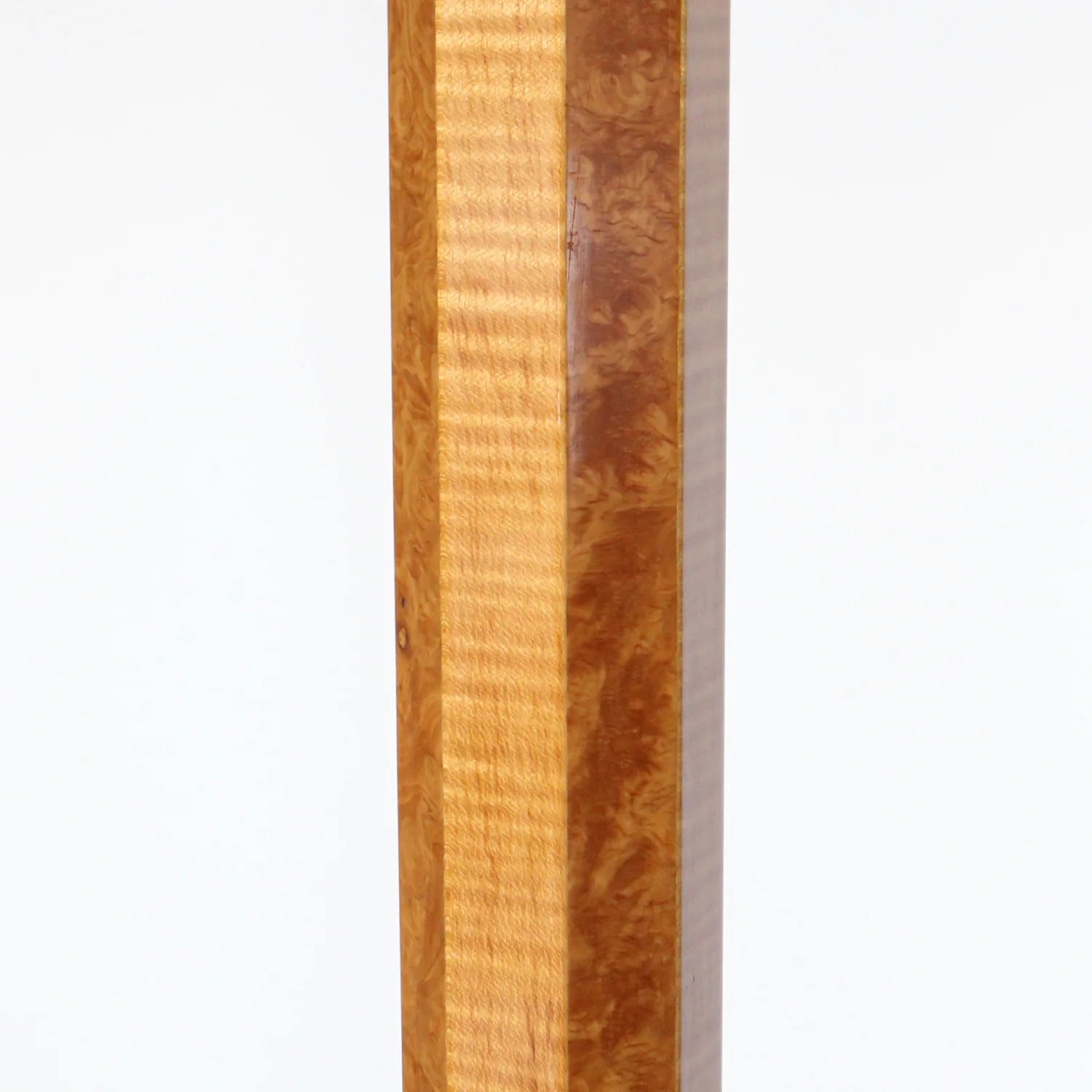 A pair of Art Deco uplighter floor lamps by Harry & Lou Epstein. Made of walnut and satin wood with domed copper shades.