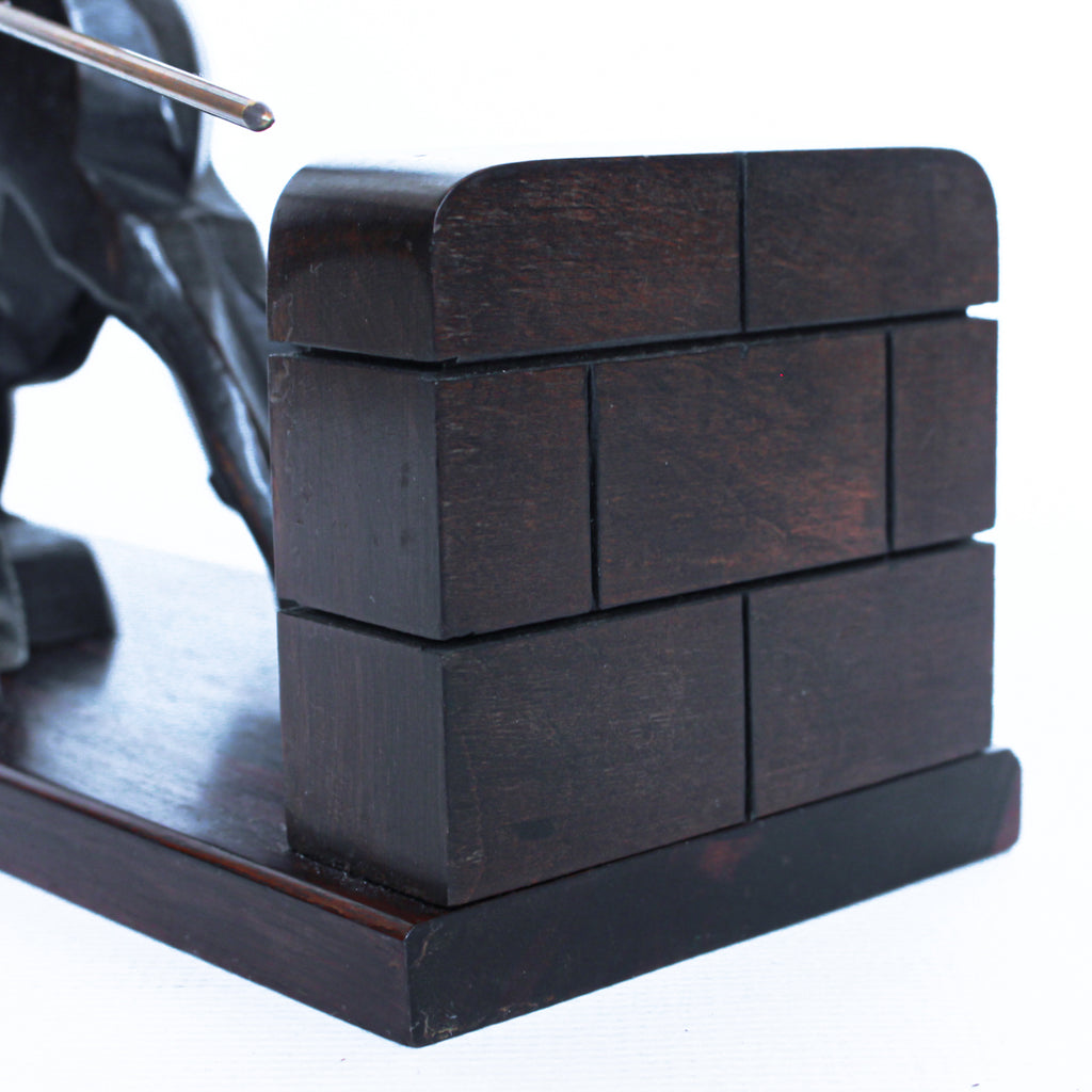 Don Quixote Bookends. Walnut and silver-plated metal in the style of Hagenauer