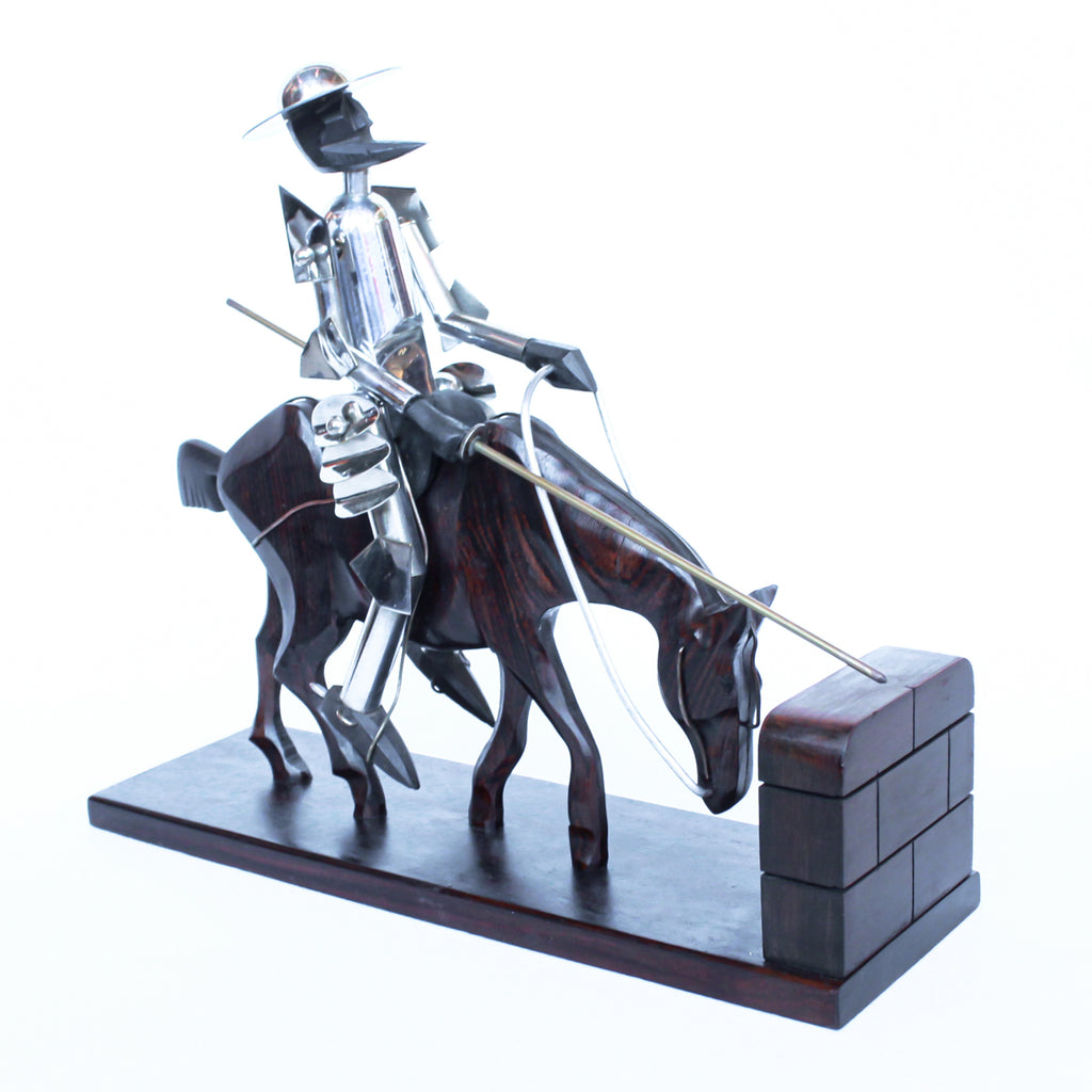 Don Quixote Bookends. Walnut and silver-plated metal in the style of Hagenauer