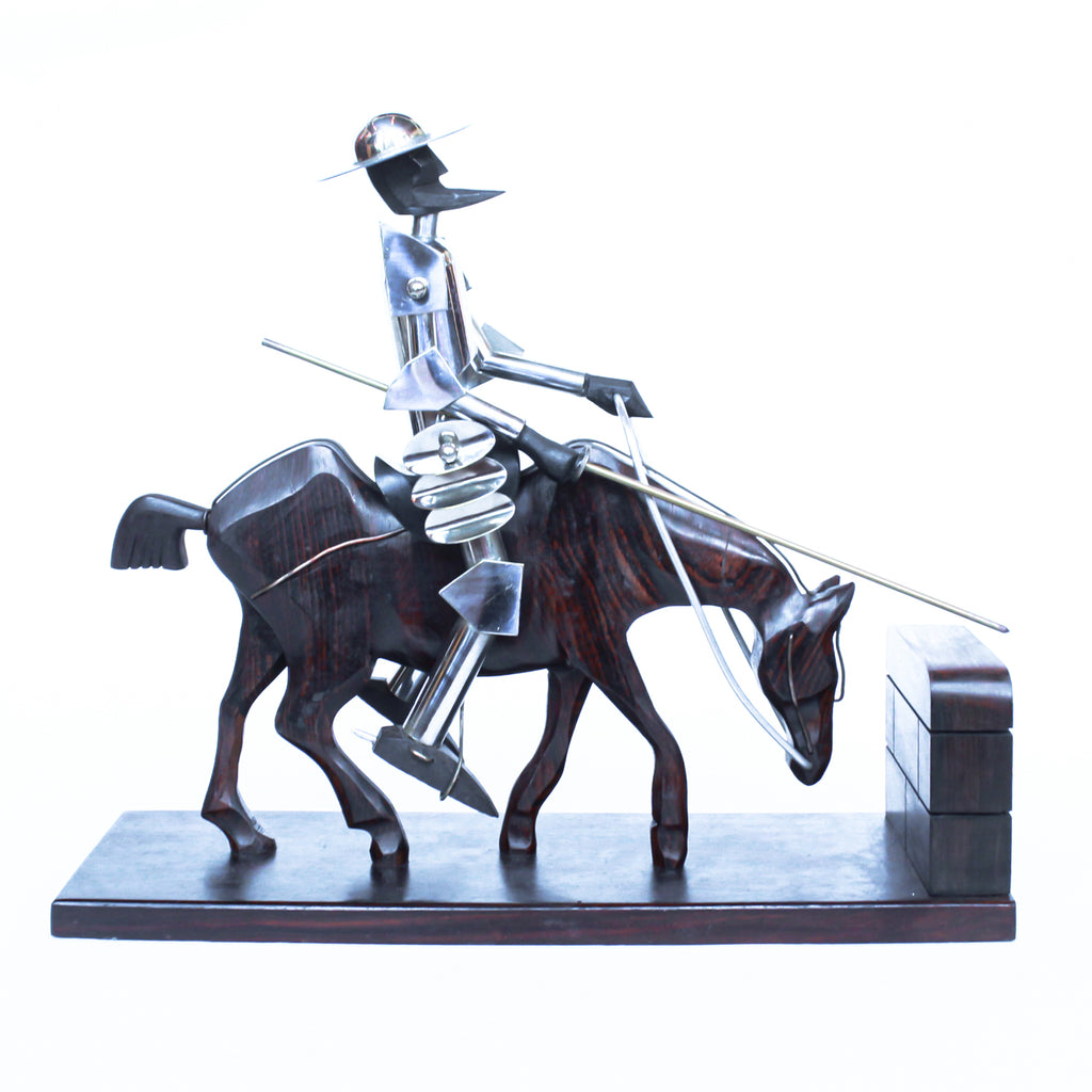 Don Quixote Bookends. Walnut and silver-plated metal in the style of Hagenauer
