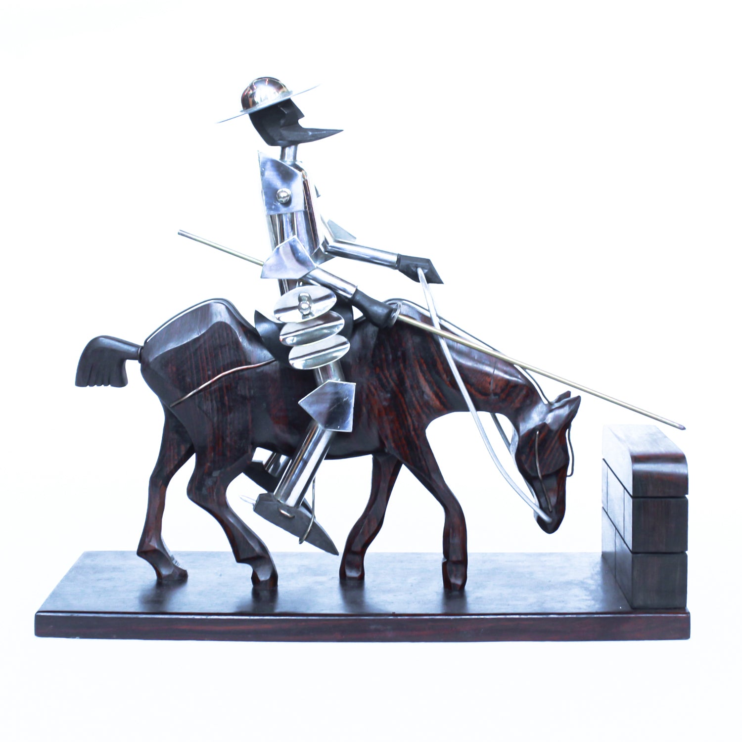 Don Quixote Bookends. Walnut and silver-plated metal in the style of Hagenauer