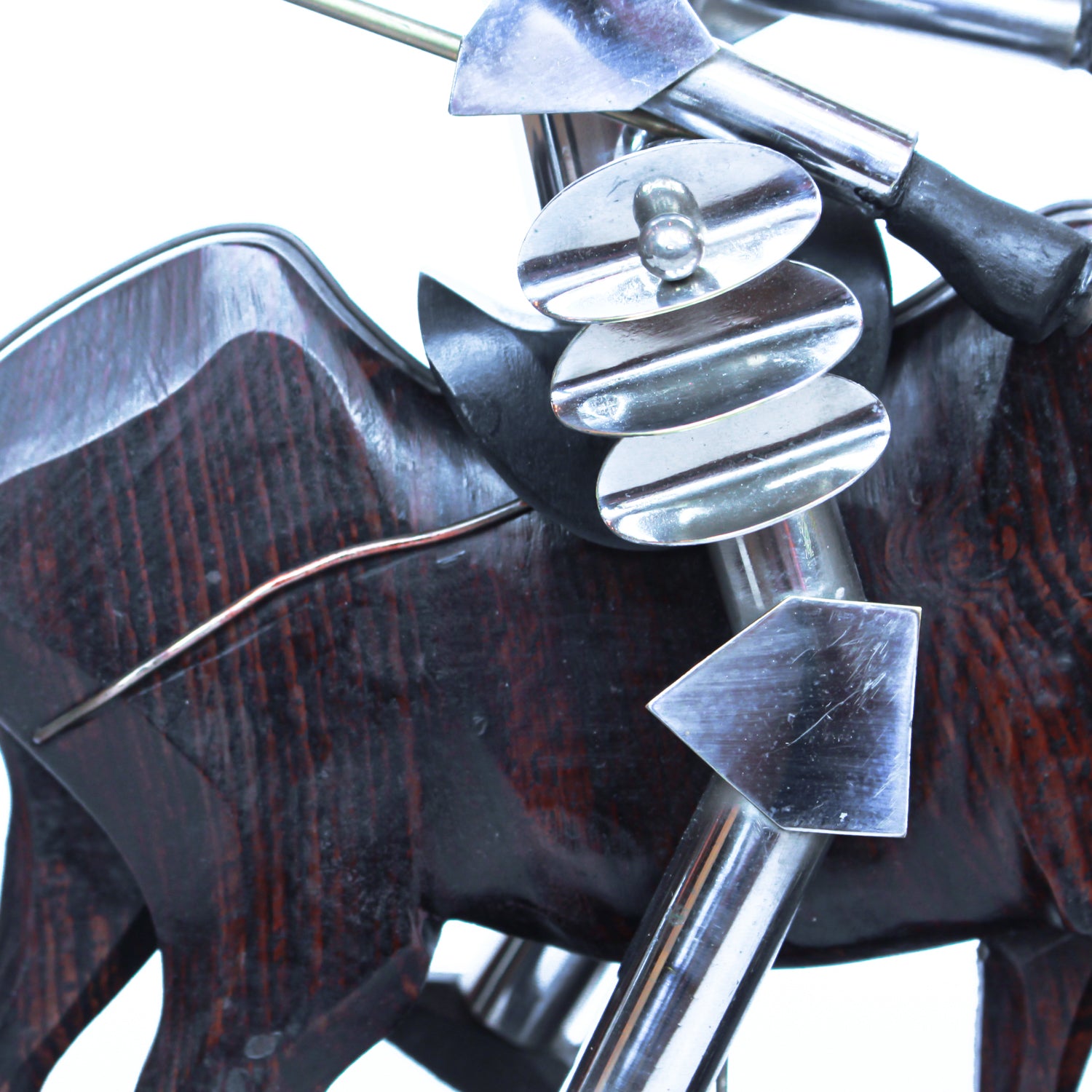 Don Quixote Bookends. Walnut and silver-plated metal in the style of Hagenauer