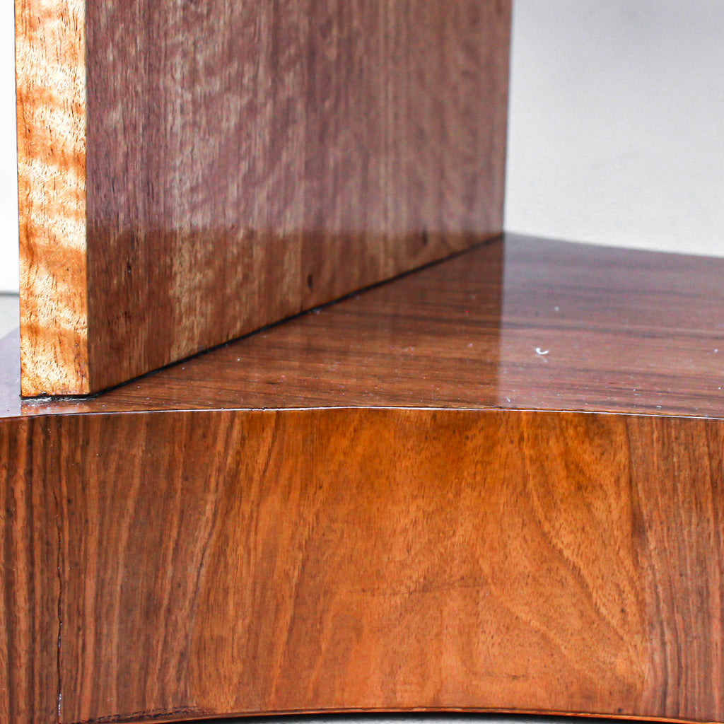 An Art Deco, octagonal dining/centre table in walnut and satin wood veneer with original light in the centre.