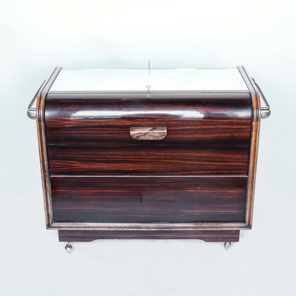 An Art Deco serving/drinks trolley with mirrored top. 