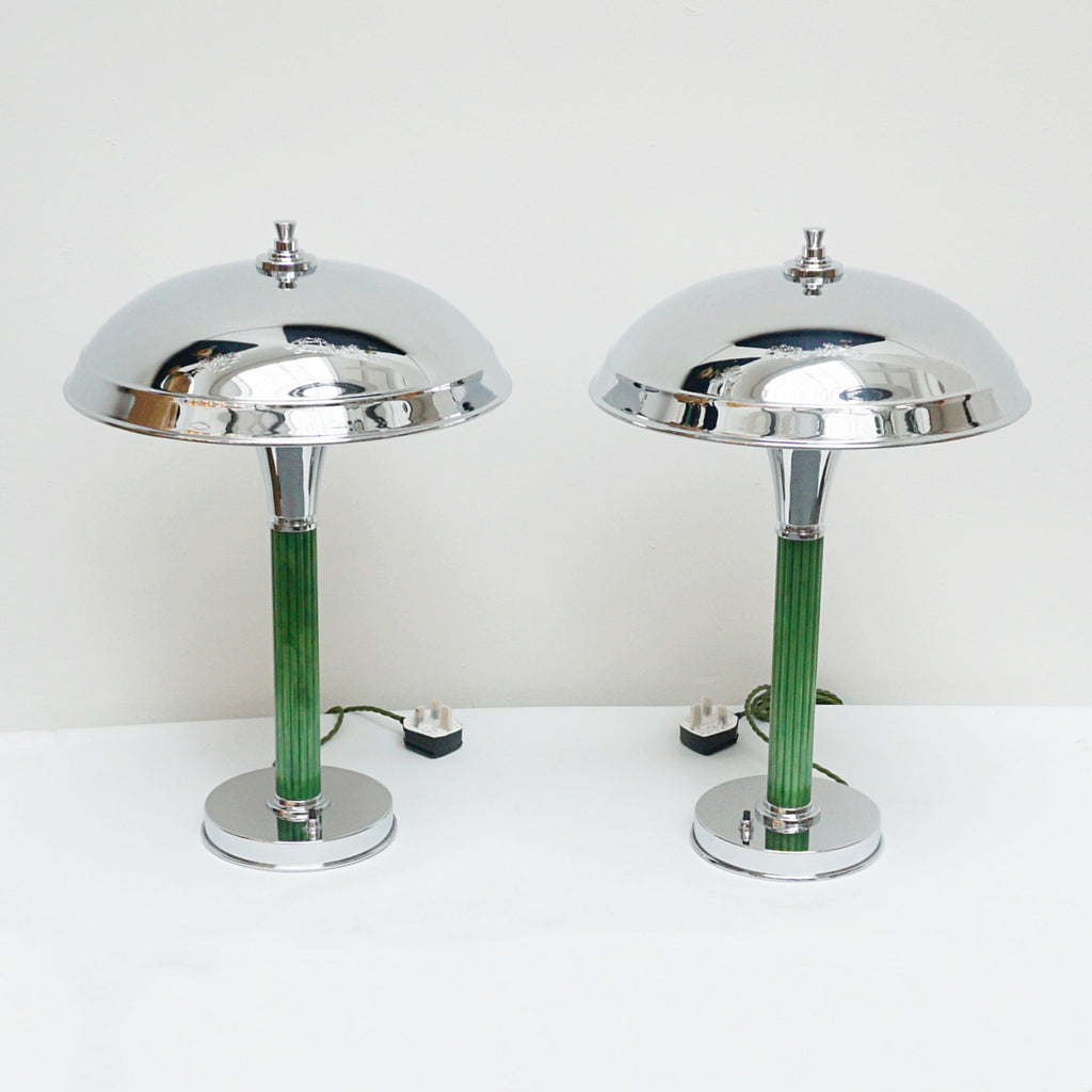 A Beautiful Pair of Art Deco Style Bakelite and Chromed Metal Dome Lamps - Jeroen Markies Art Deco