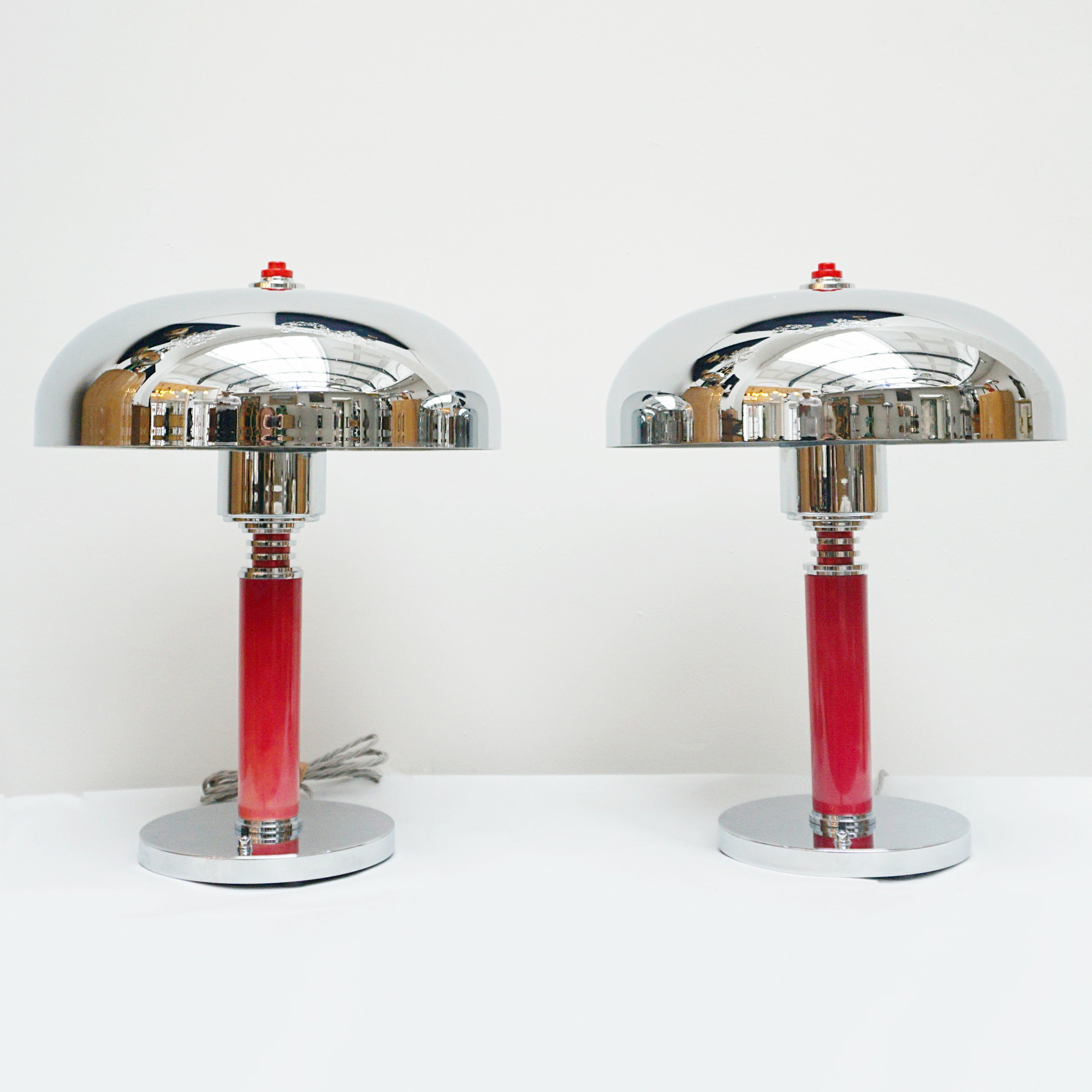 Art Deco Crimson Red Dome Lamps Bakelite and Chromed Metal - Jeroen Markies Art Deco