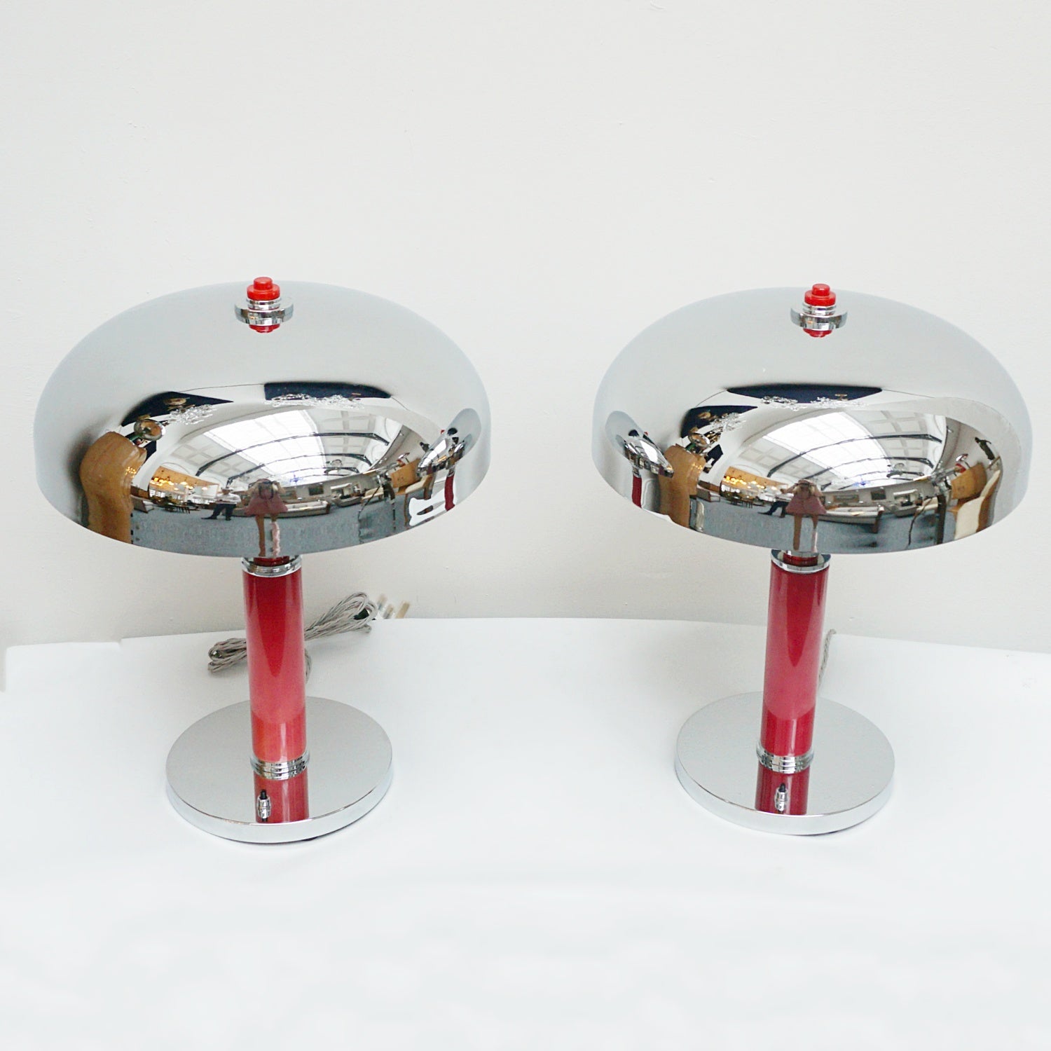 Art Deco Crimson Red Dome Lamps Bakelite and Chromed Metal - Jeroen Markies Art Deco