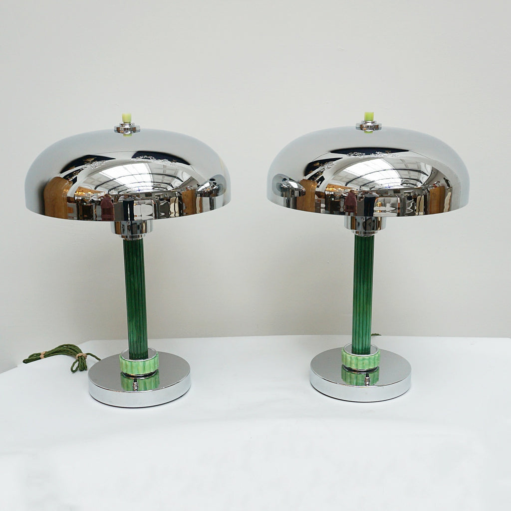 Pair of Green Bakelite and Chromed Metal Dome Lamps - Jeroen Markies Art Deco