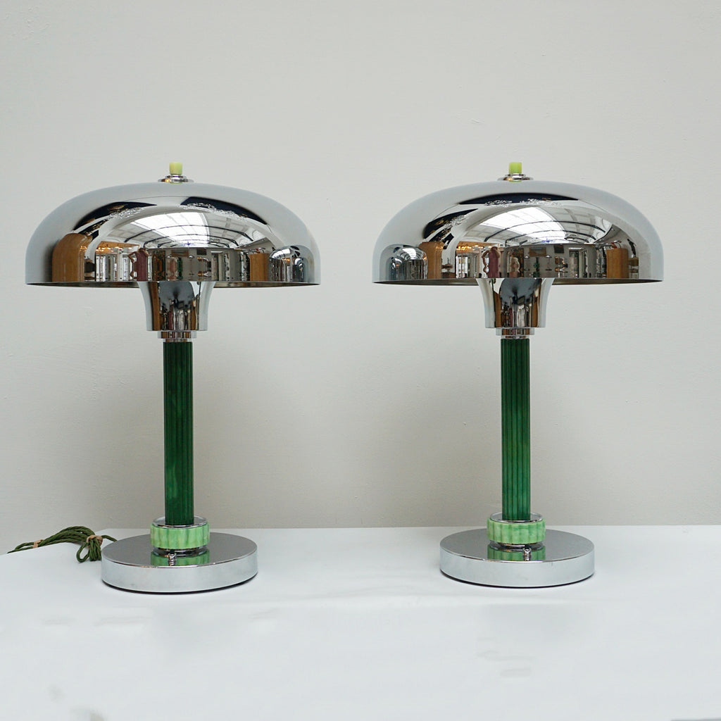 Pair of Green Bakelite and Chromed Metal Dome Lamps - Jeroen Markies Art Deco