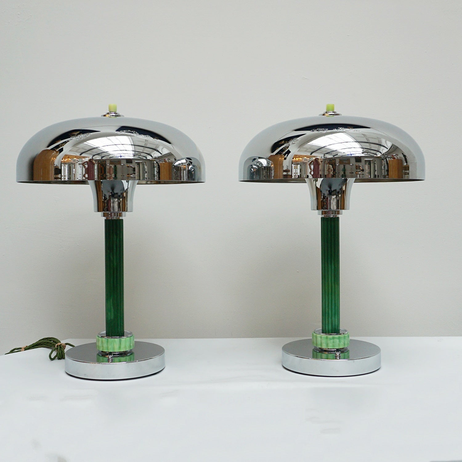 Pair of Green Bakelite and Chromed Metal Dome Lamps - Jeroen Markies Art Deco