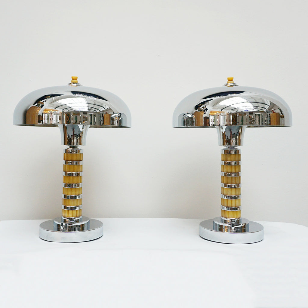 Art Deco Style Bakelite and Chromed metal Dome Lamps - Jeroen Markies Art Deco