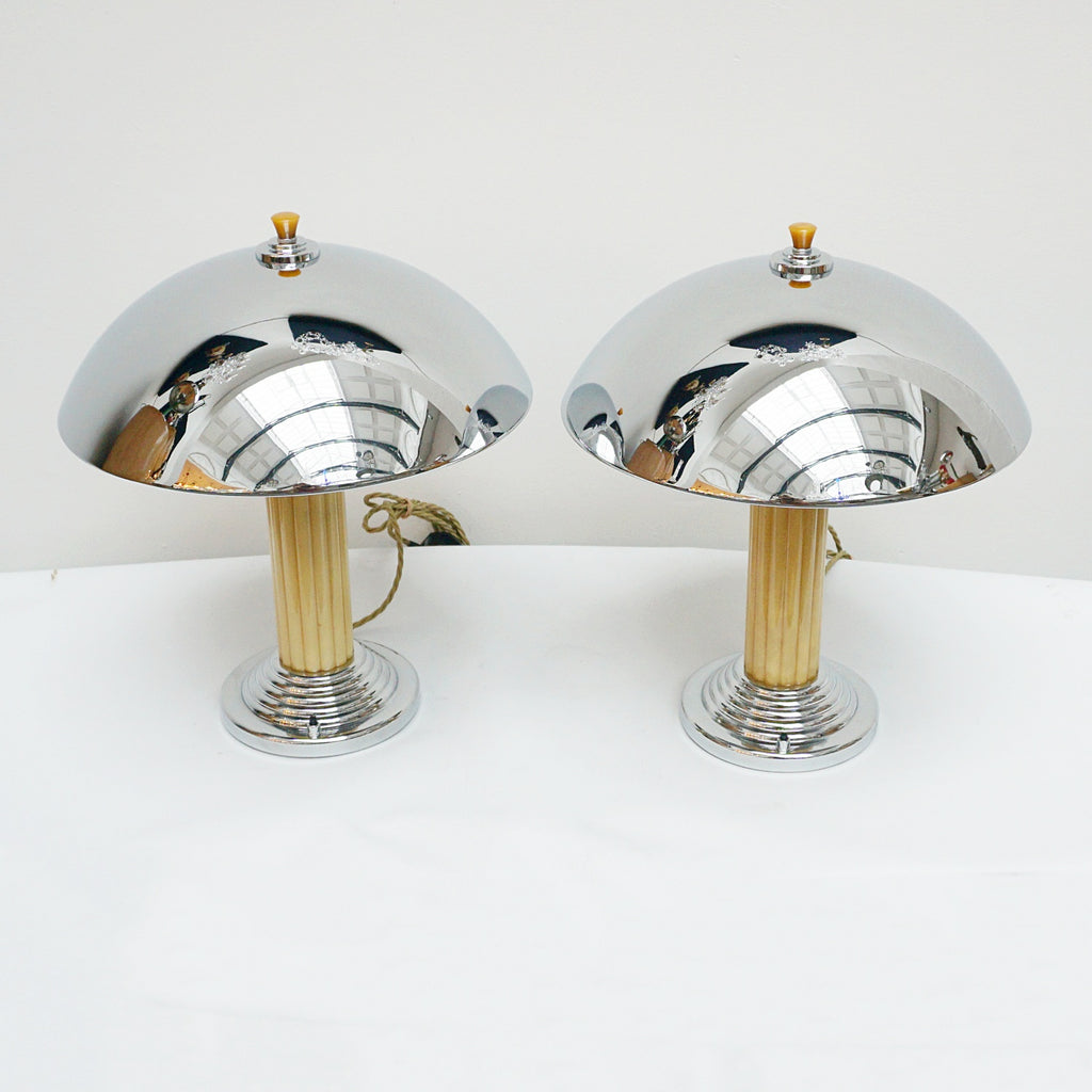 Pair of Art Deco Dome Lamps Bakelite and Chromed Metal - Jeroen Markies Art Deco