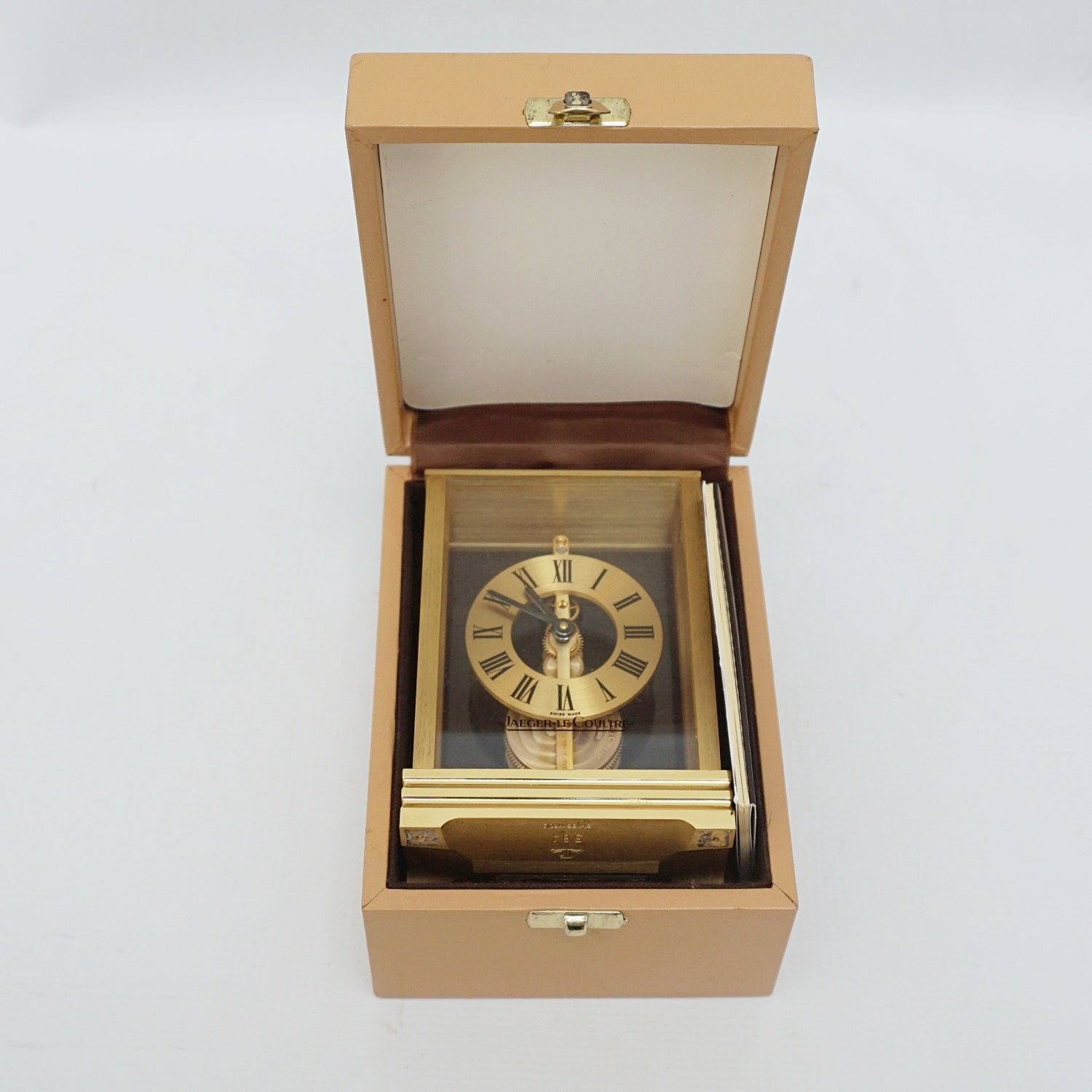 Jaeger Le-Coultre Table Clock Gilt Brass Original 1985 with Box - Jeroen Markies Art Deco
