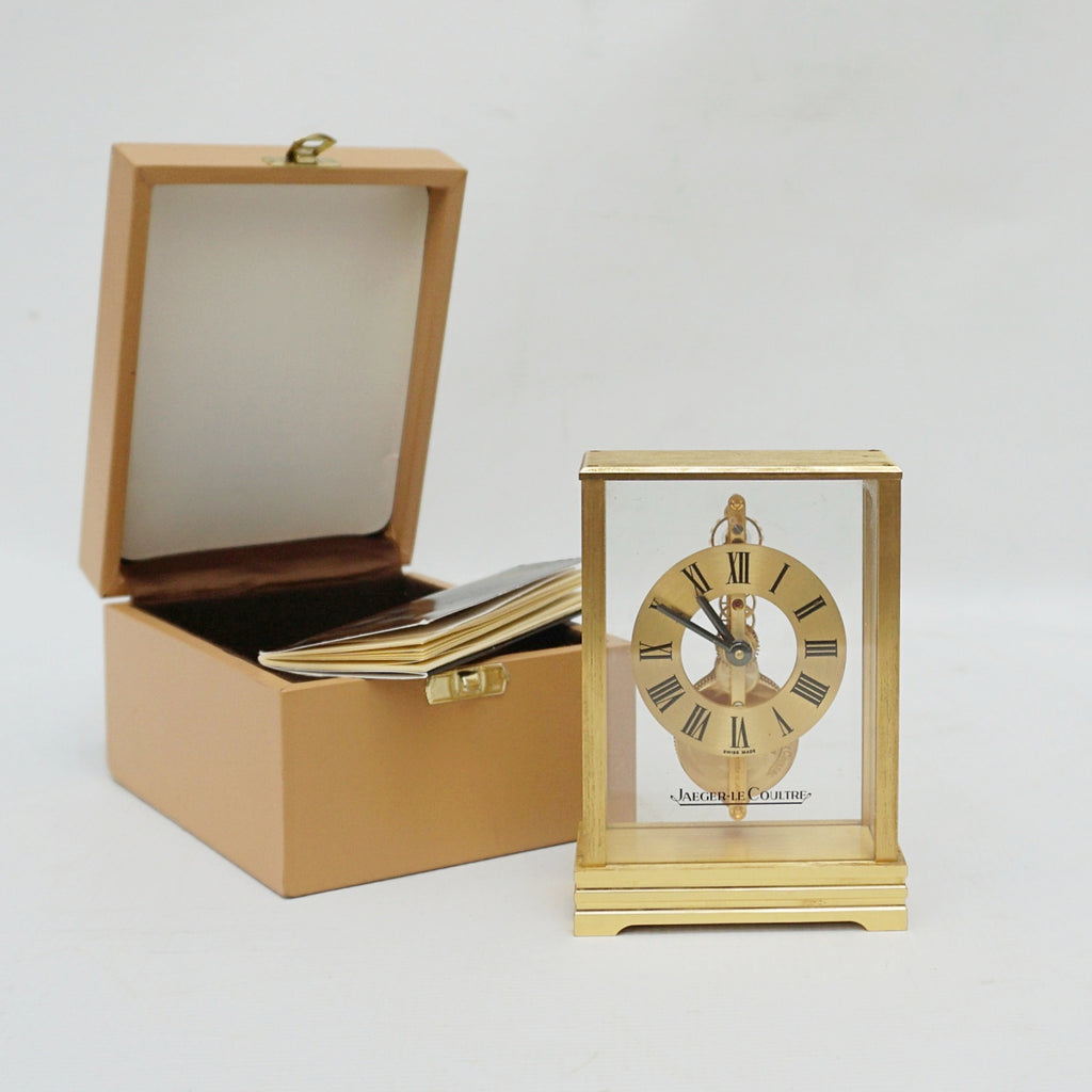 Jaeger Le-Coultre Table Clock Gilt Brass Original 1985 with Box - Jeroen Markies Art Deco