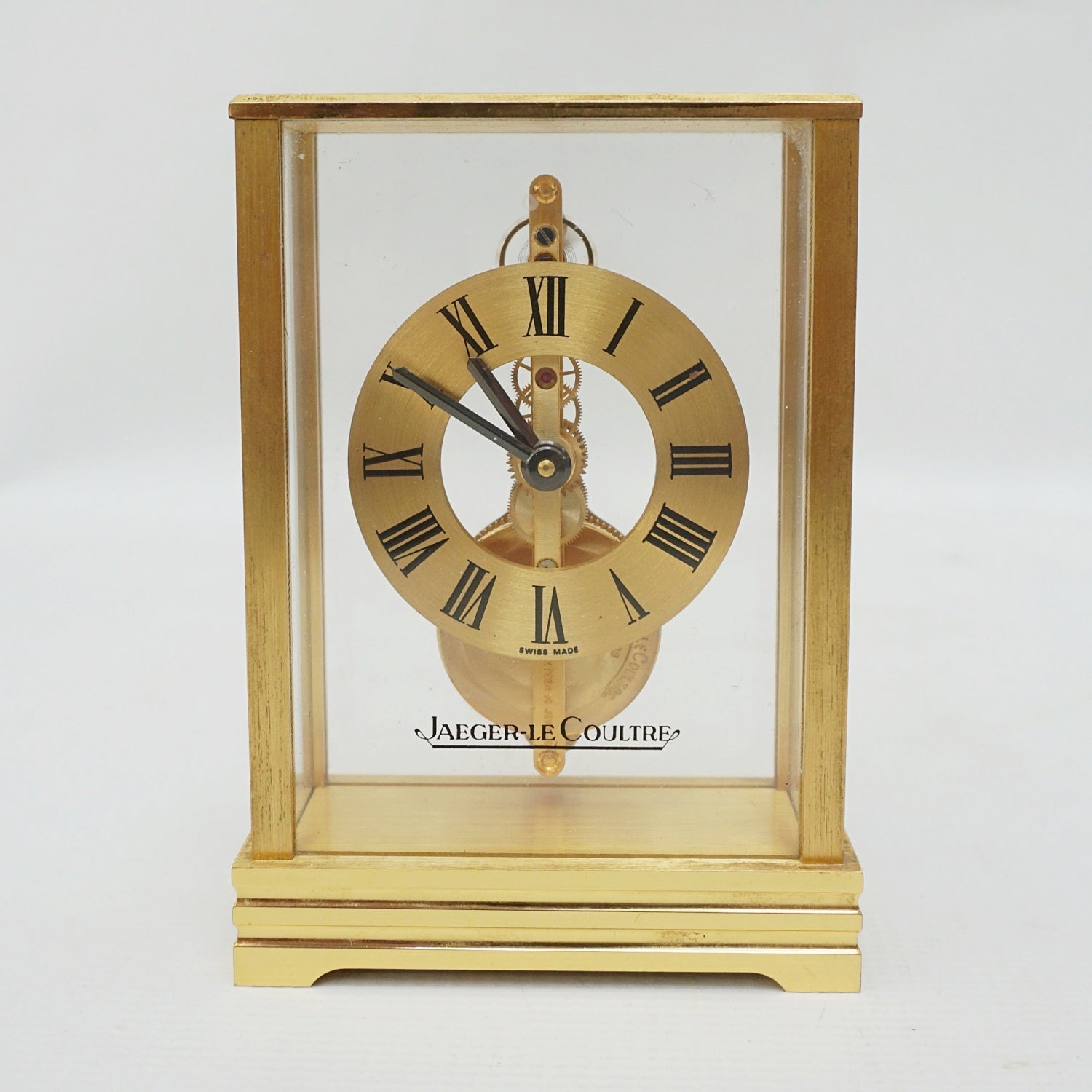 Jaeger Le-Coultre Table Clock Gilt Brass Original 1985 with Box - Jeroen Markies Art Deco