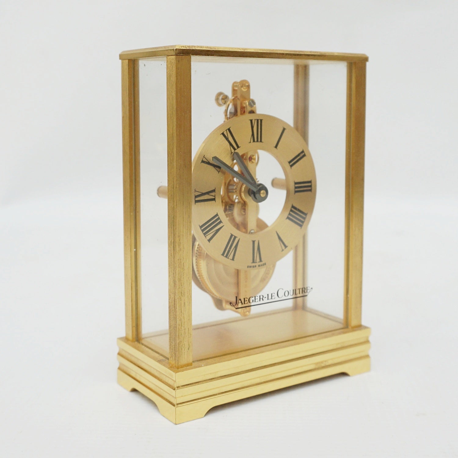 Jaeger Le-Coultre Table Clock Gilt Brass Original 1985 with Box - Jeroen Markies Art Deco