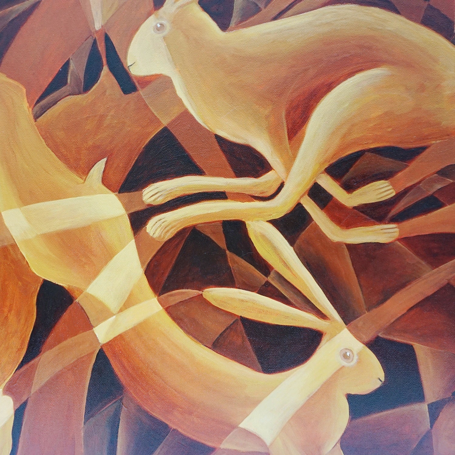 'Golden Hares' Contemporary Oil on Canvas Painting by Vera Jefferson - Jeroen Markies Art Deco