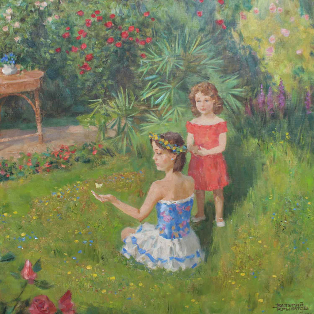 Valeriy Krilatov Garden Scene 1960 Russian landscape painting at Jeroen Markies