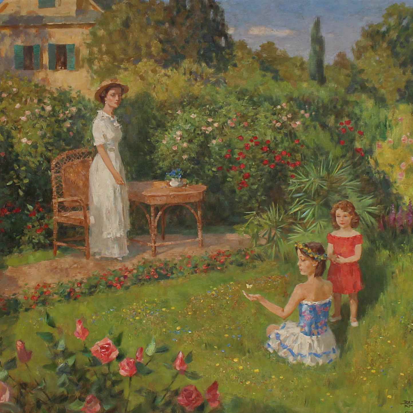 Valeriy Krilatov Garden Scene 1960 Russian landscape painting at Jeroen Markies