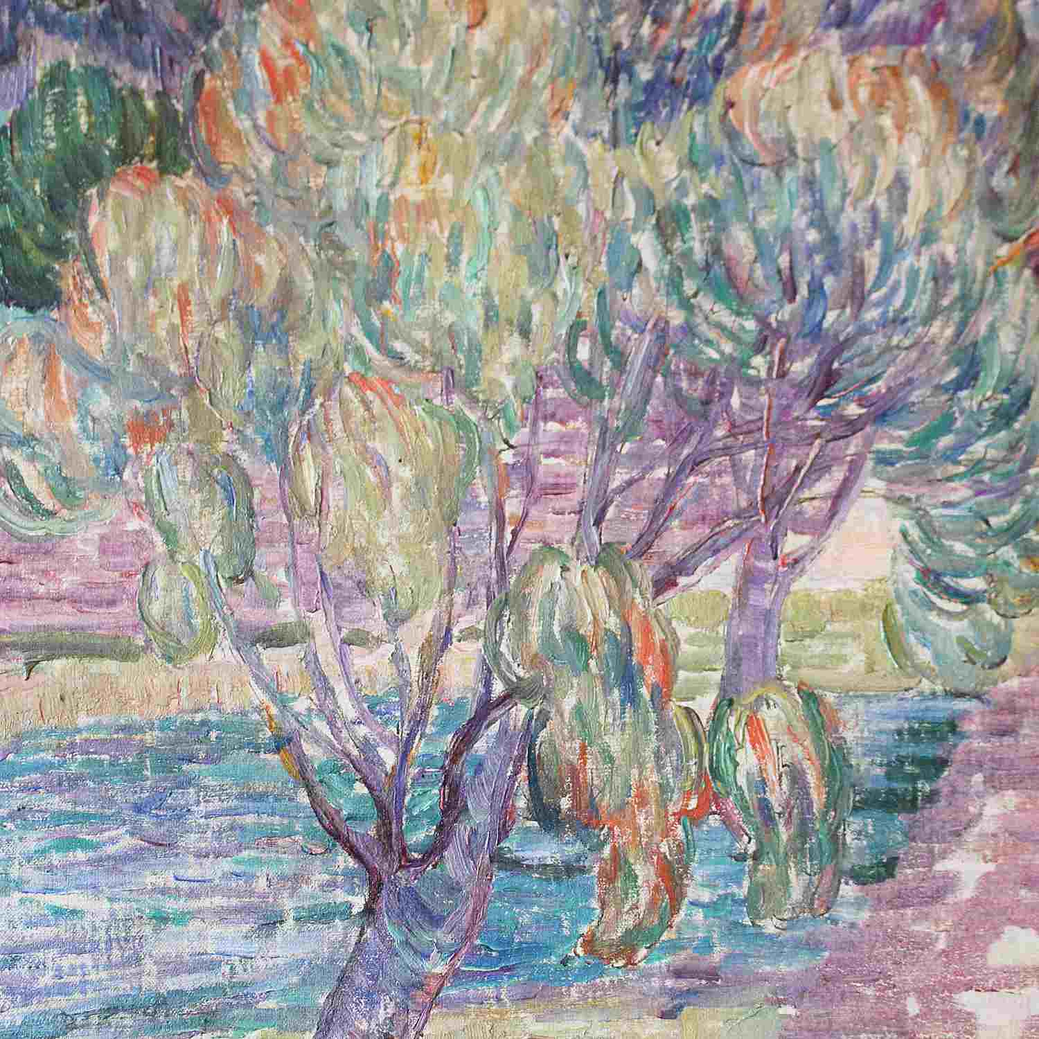 Art Deco landscape painting of St Tropez by Leon Detroy