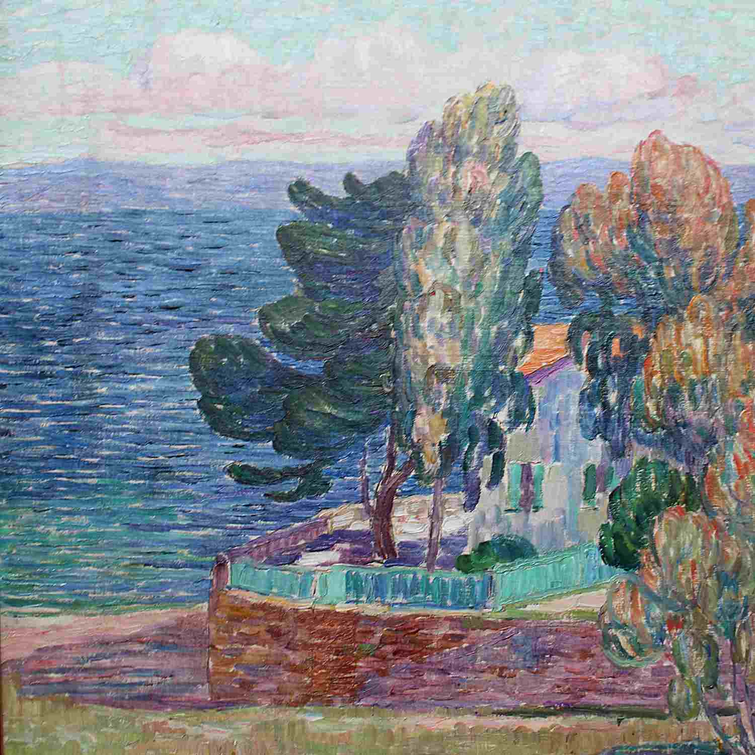Art Deco landscape painting of St Tropez by Leon Detroy
