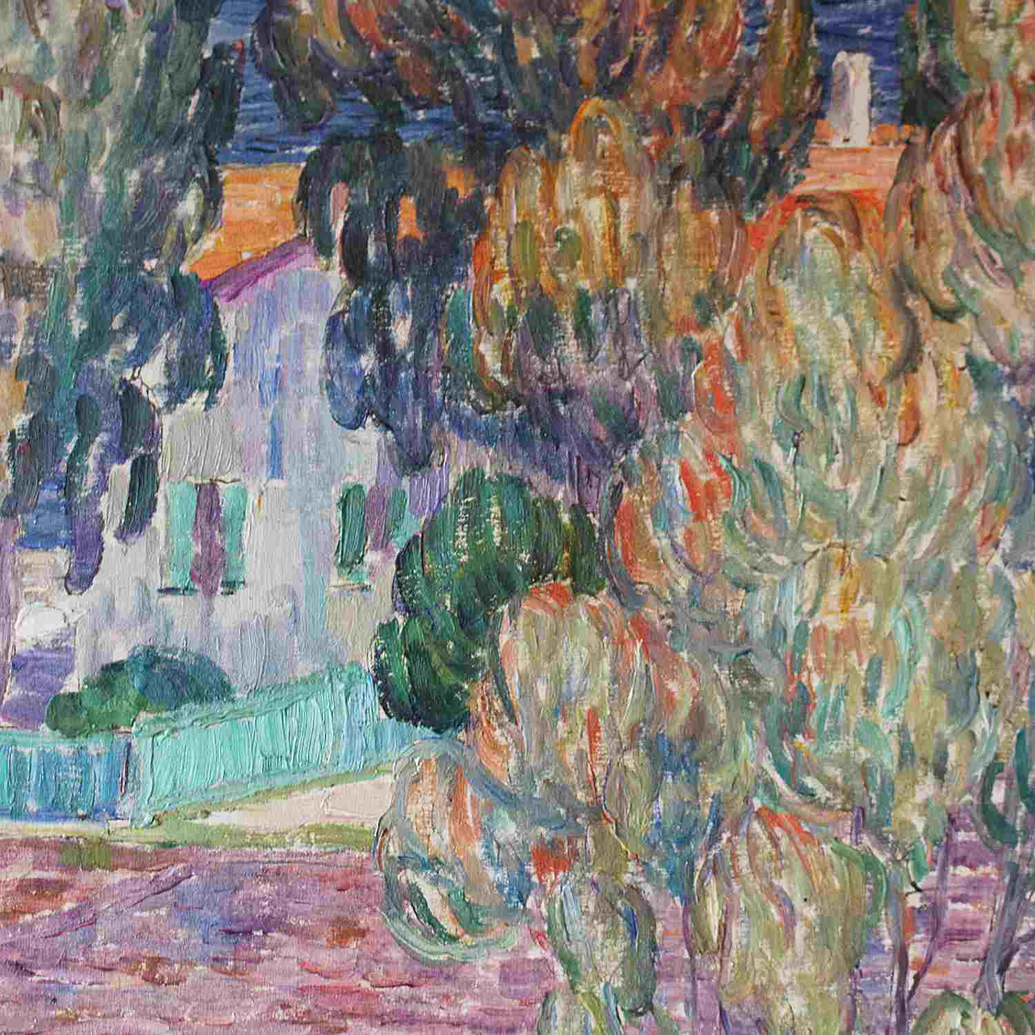 Art Deco landscape painting of St Tropez by Leon Detroy