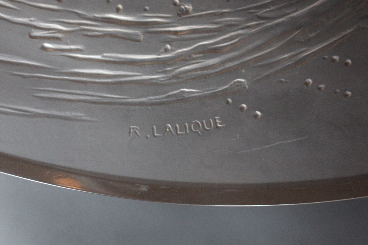 Sirene Coupe  an Art Deco ‘trepied’ glass coupe by Lalique Glass of frosted glass with raised opalescent design in the form of a mermaid frolicking in swirling waters set on three raised feet.