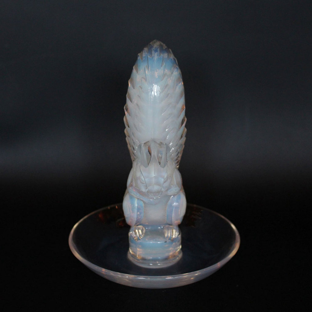 Art Deco Lalique Ecureuil squirrel dish in opalescent glass at Jeroen Markies