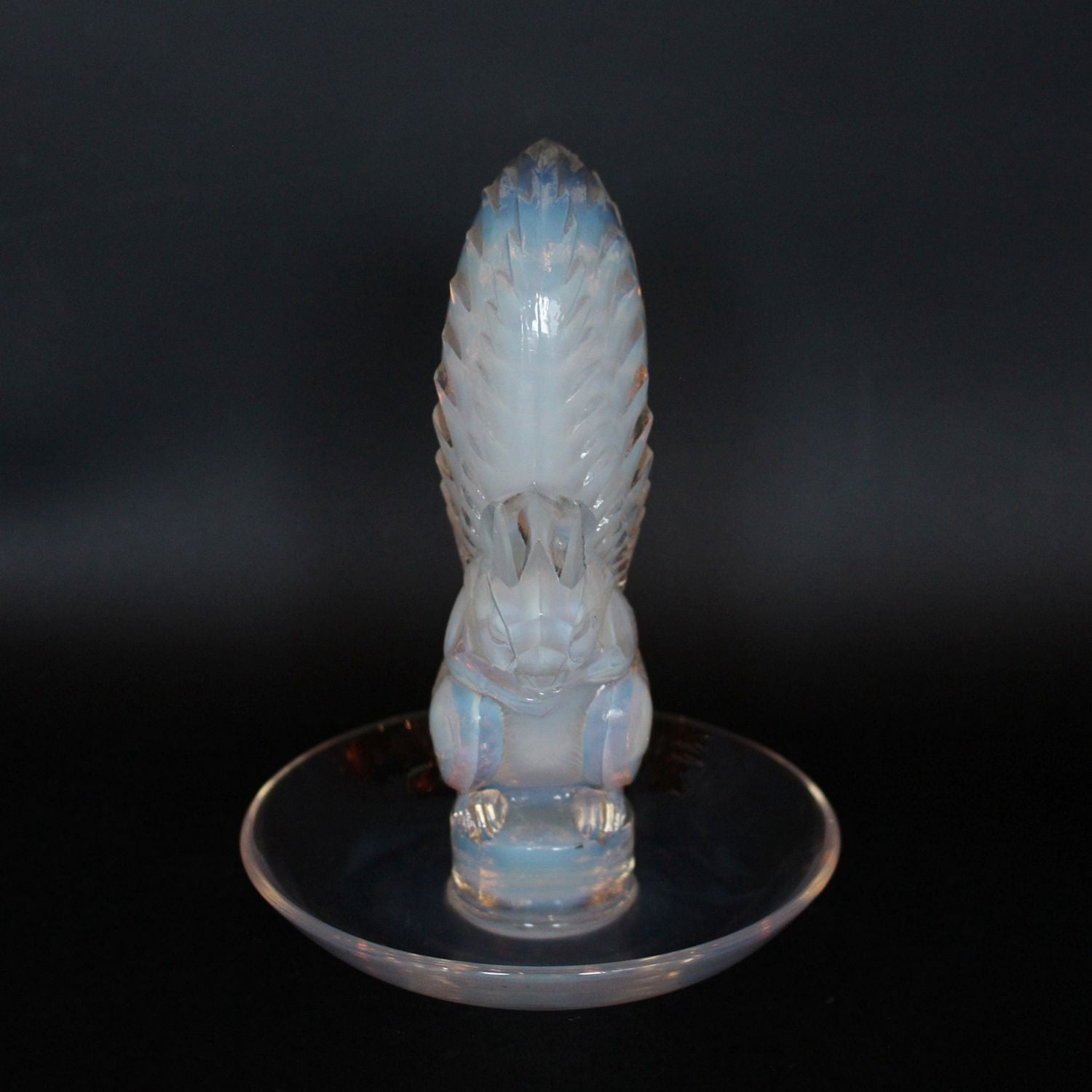 Art Deco Lalique Ecureuil squirrel dish in opalescent glass at Jeroen Markies