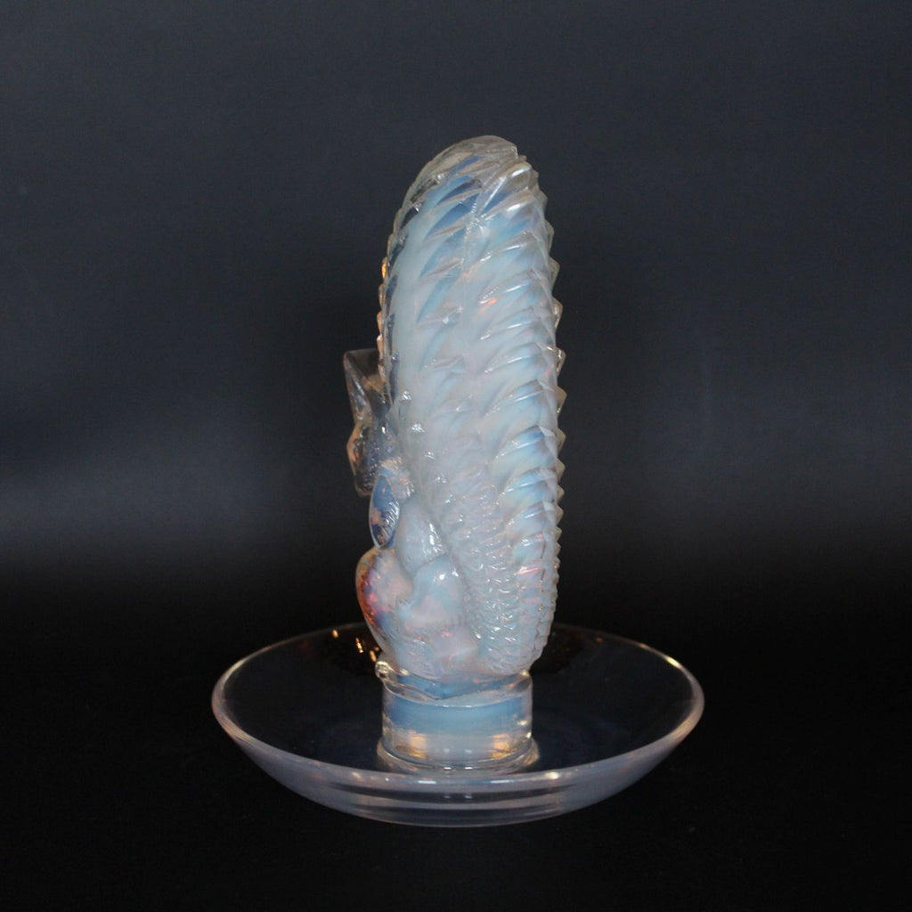Art Deco Lalique Ecureuil squirrel dish in opalescent glass at Jeroen Markies