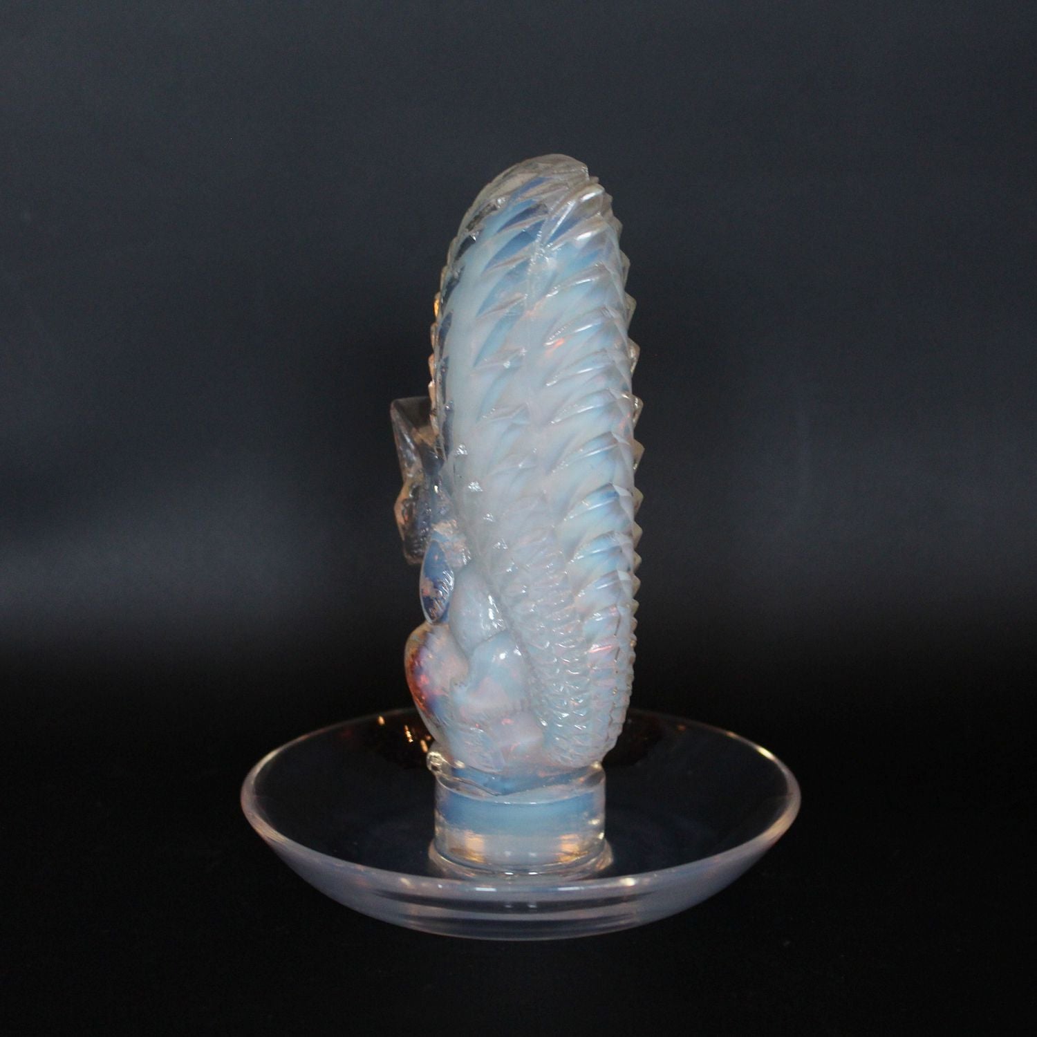 Art Deco Lalique Ecureuil squirrel dish in opalescent glass at Jeroen Markies