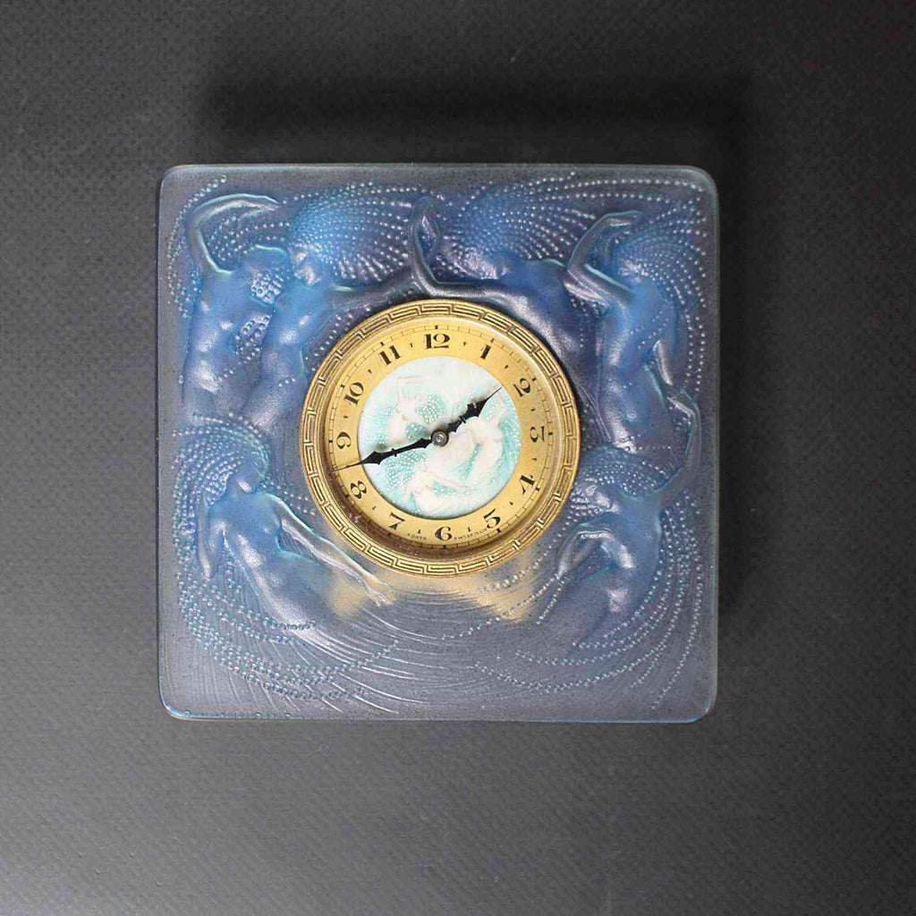 Art Deco opalescent glass Naiades clock by Lalique at Jeroen Markies