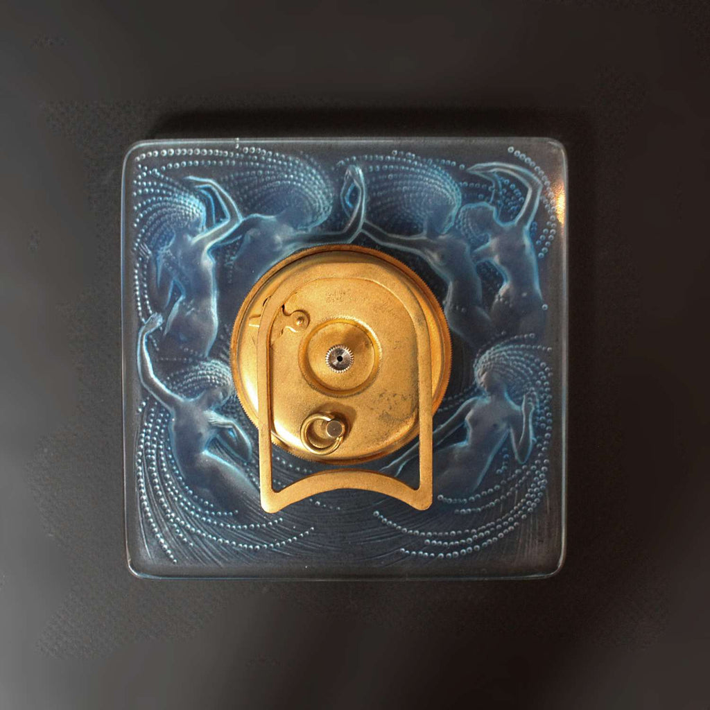 Art Deco opalescent glass Naiades clock by Lalique at Jeroen Markies