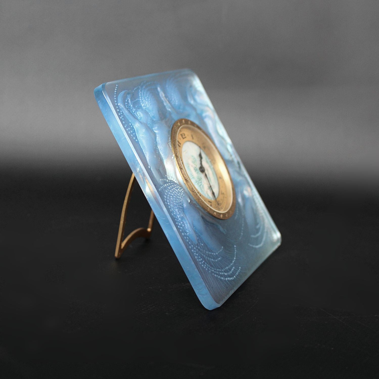 Art Deco opalescent glass Naiades clock by Lalique at Jeroen Markies