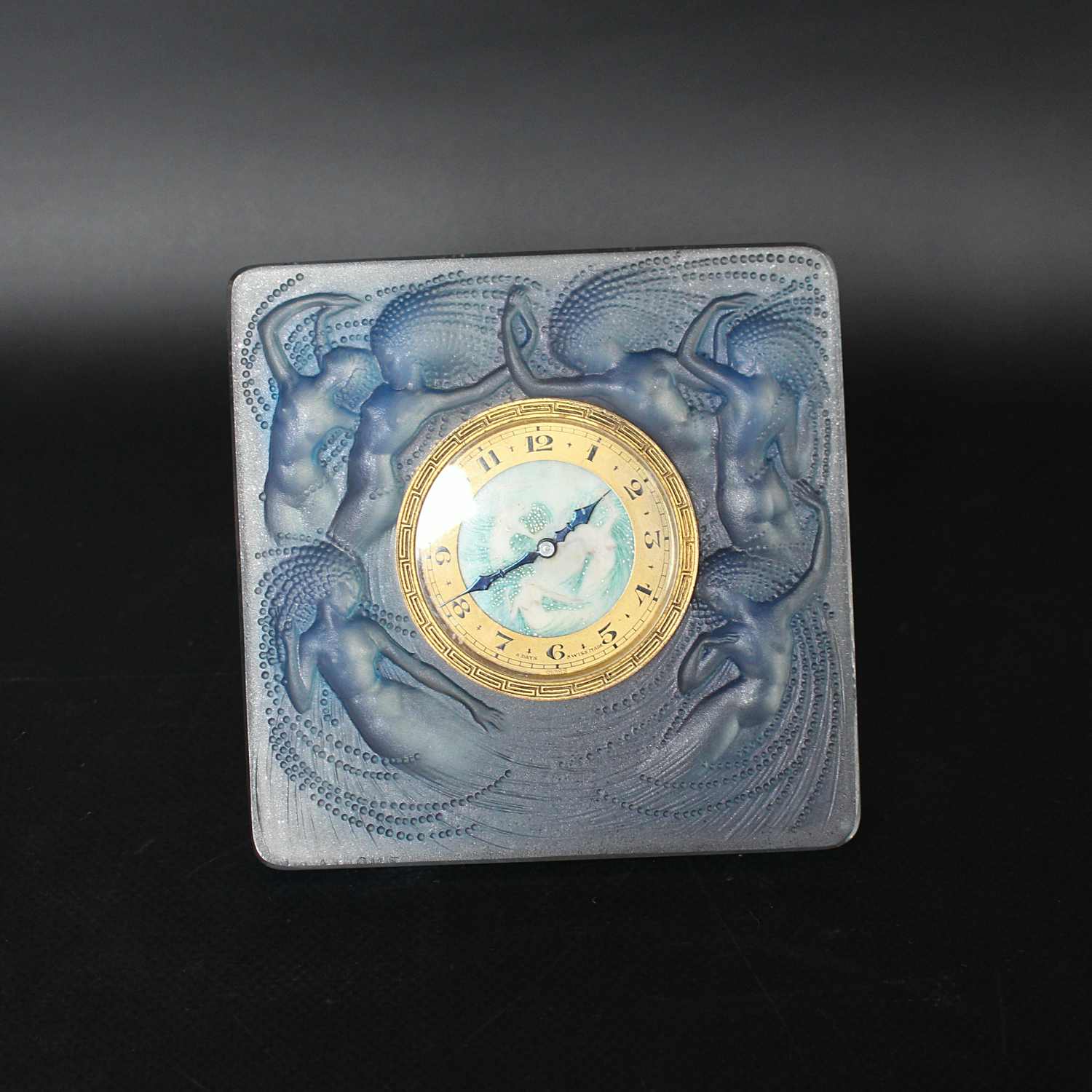 Art Deco opalescent glass Naiades clock by Lalique at Jeroen Markies