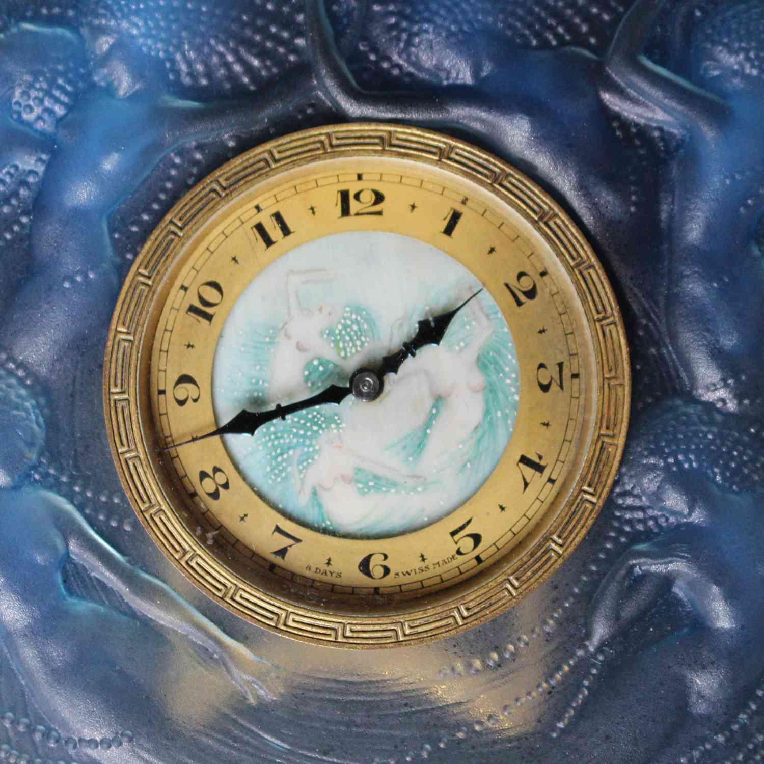 Art Deco opalescent glass Naiades clock by Lalique at Jeroen Markies
