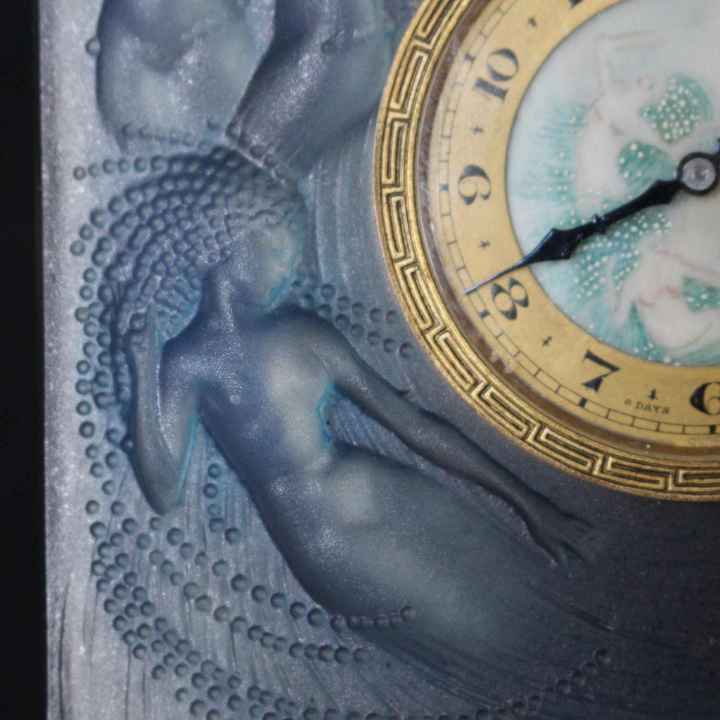 Art Deco opalescent glass Naiades clock by Lalique at Jeroen Markies