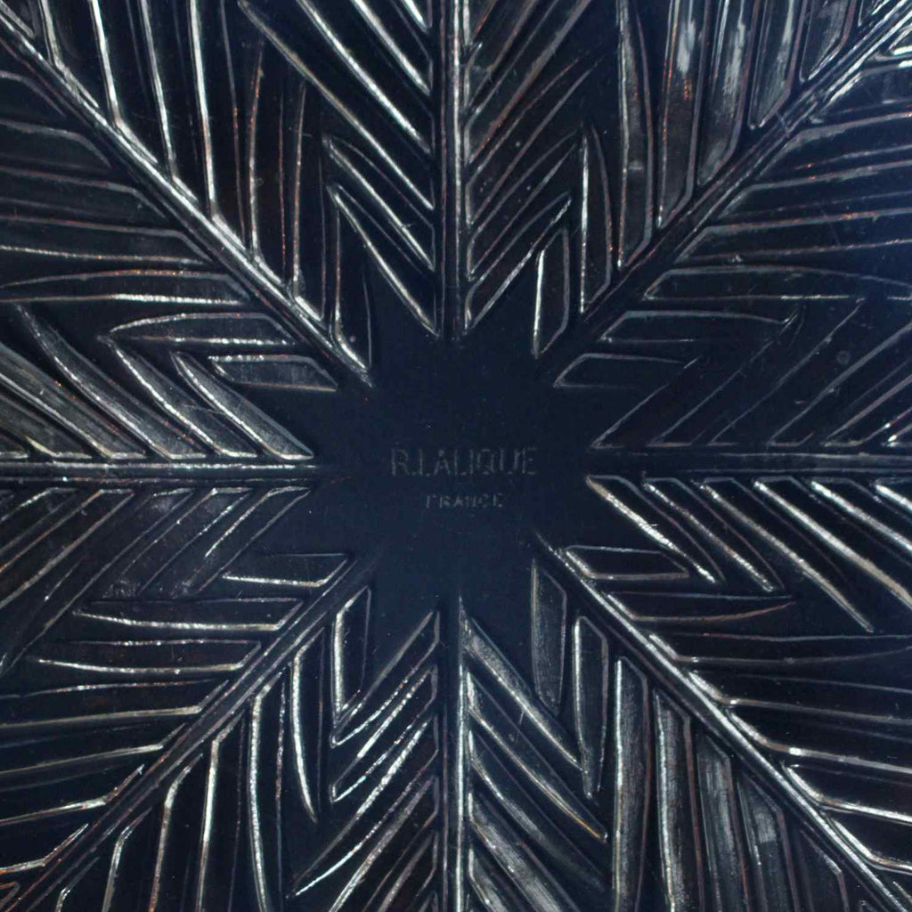 Eillets - Lalique Glass - an Art Deco coupe dish Opalescent glass covered over with raised, motif of carnations with geometrically patterned leaves.