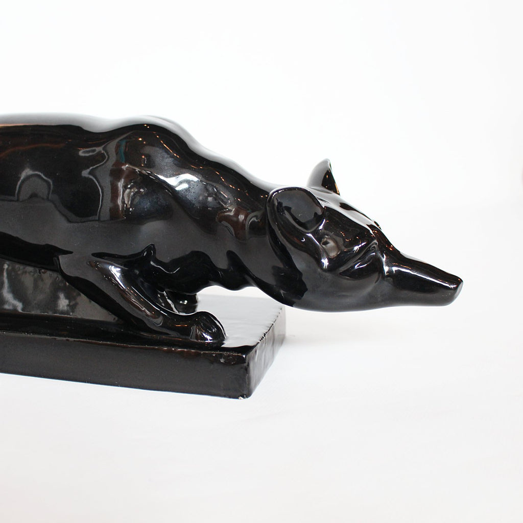 Charles LeManceau Art Deco black glazed ceramic fox at Jeroen Markies