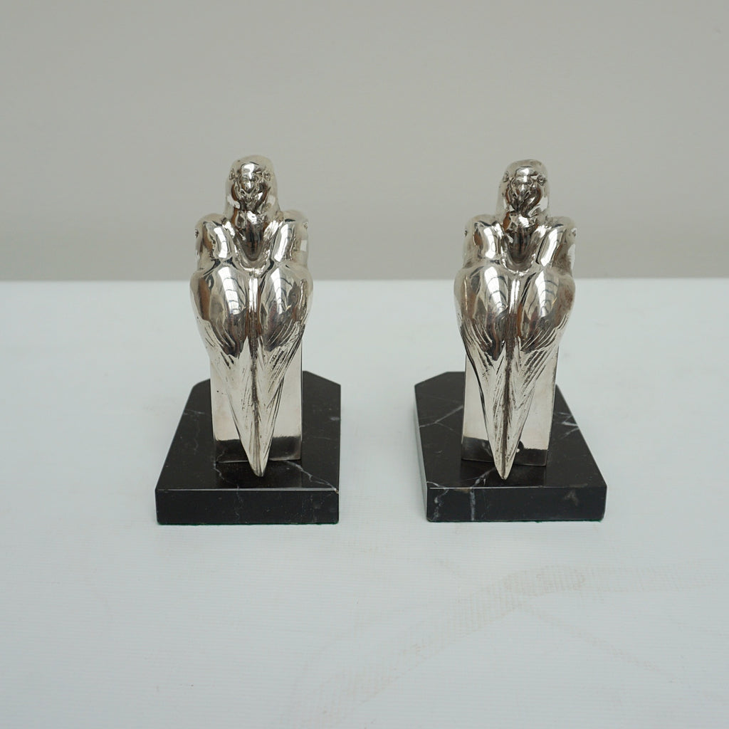 A Pair of Vintage Art Deco Silvered Budgerigar Bookends Circa 1935 English Art Deco - Jeroen Markies Art Deco
