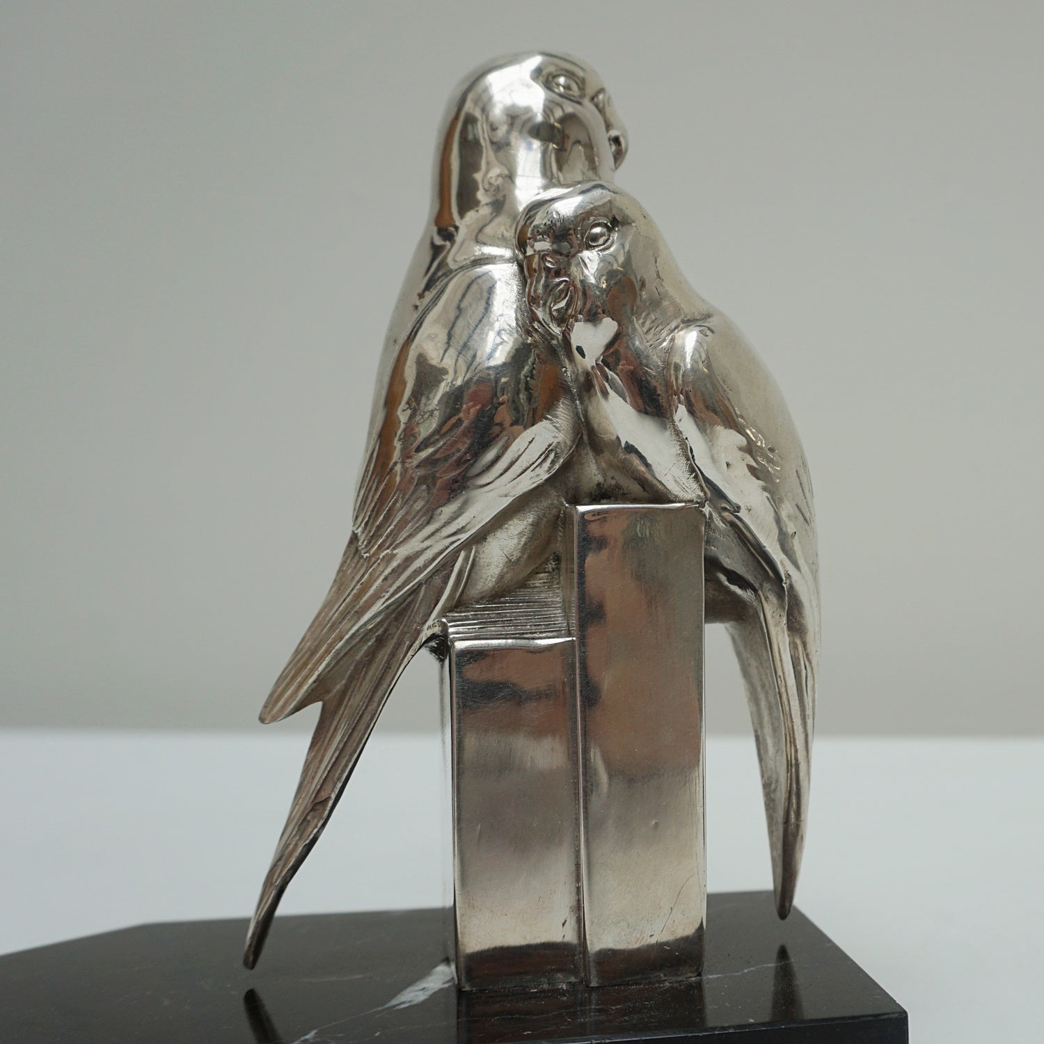 A Pair of Vintage Art Deco Silvered Budgerigar Bookends Circa 1935 English Art Deco - Jeroen Markies Art Deco