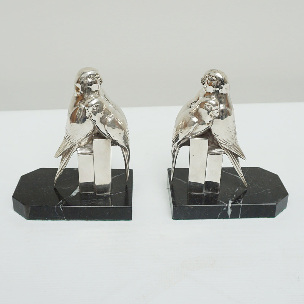 A Pair of Vintage Art Deco Silvered Budgerigar Bookends Circa 1935 English Art Deco - Jeroen Markies Art Deco