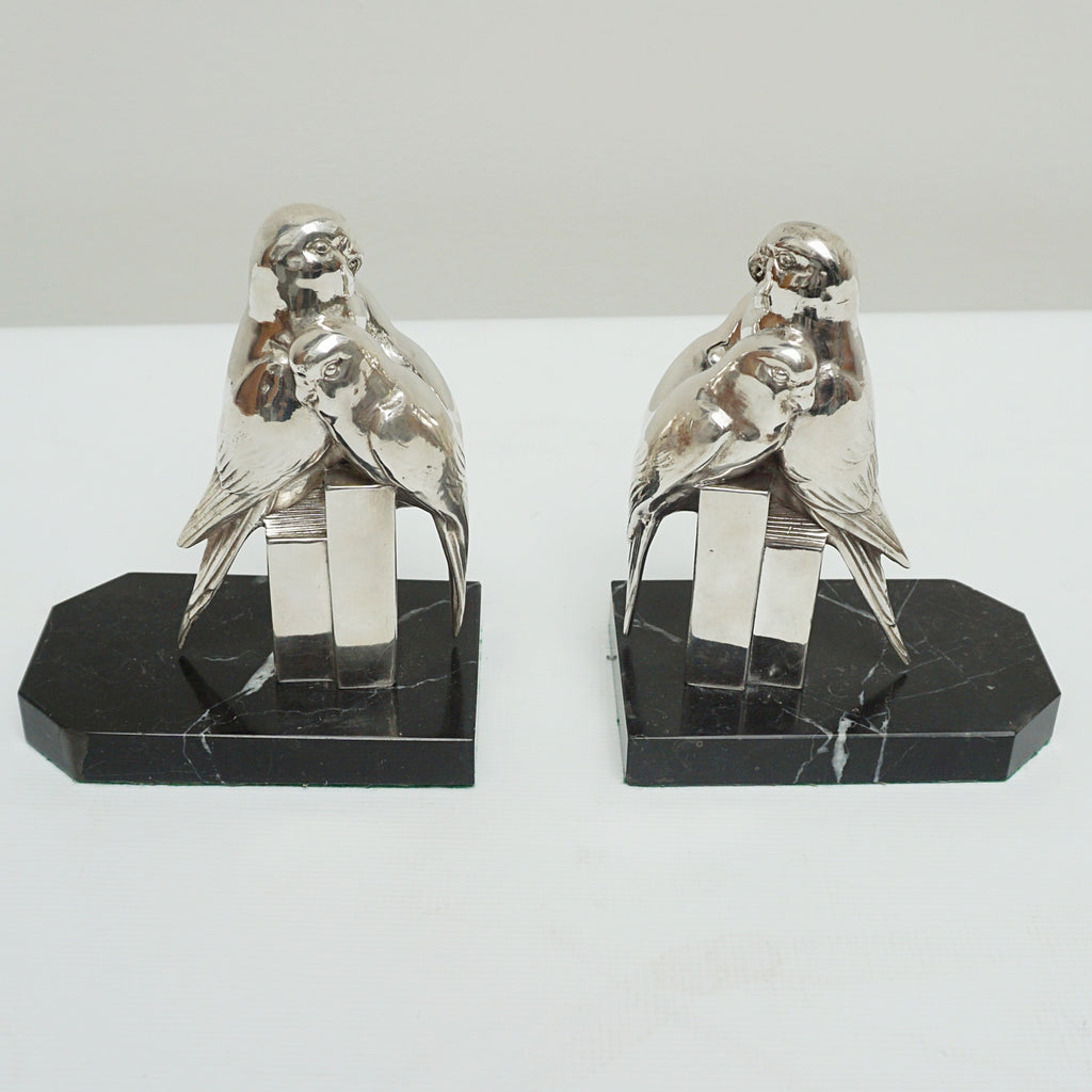 A Pair of Vintage Art Deco Silvered Budgerigar Bookends Circa 1935 English Art Deco - Jeroen Markies Art Deco