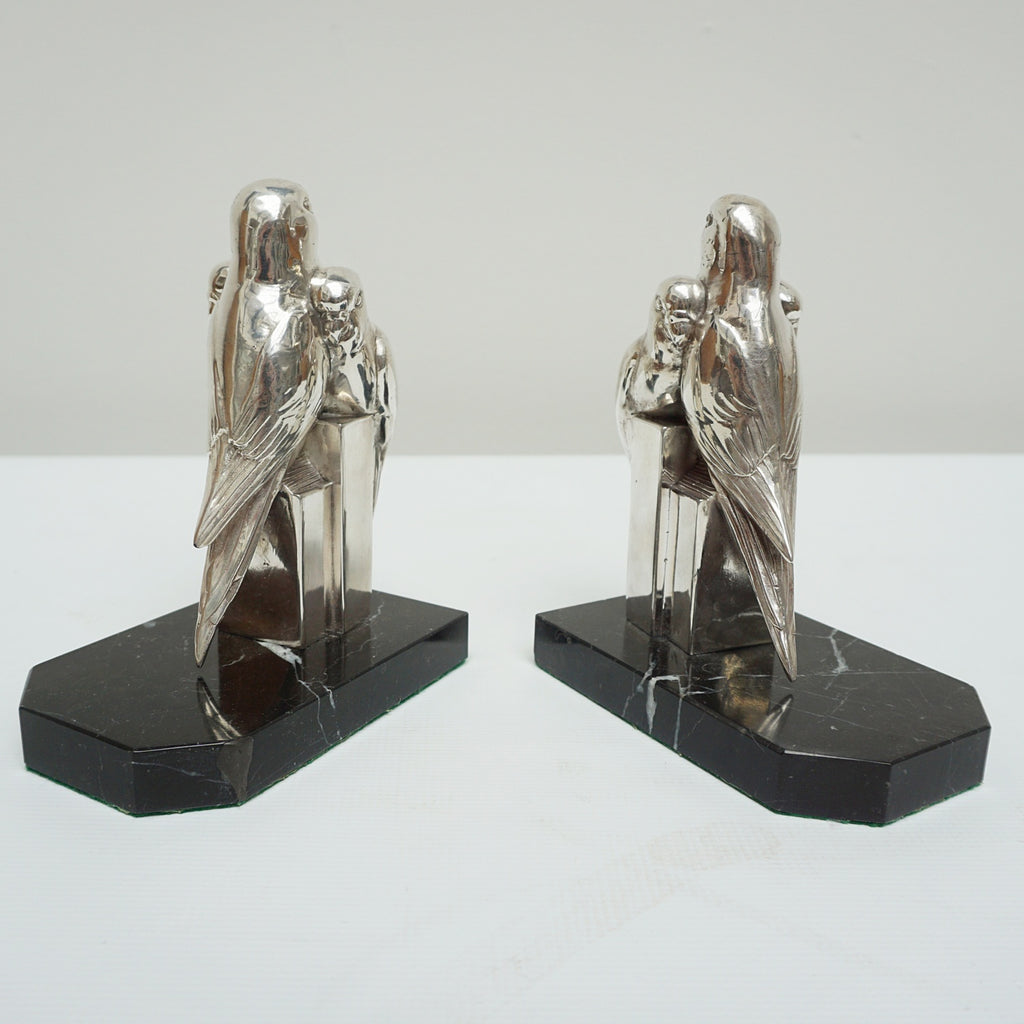 A Pair of Vintage Art Deco Silvered Budgerigar Bookends Circa 1935 English Art Deco - Jeroen Markies Art Deco